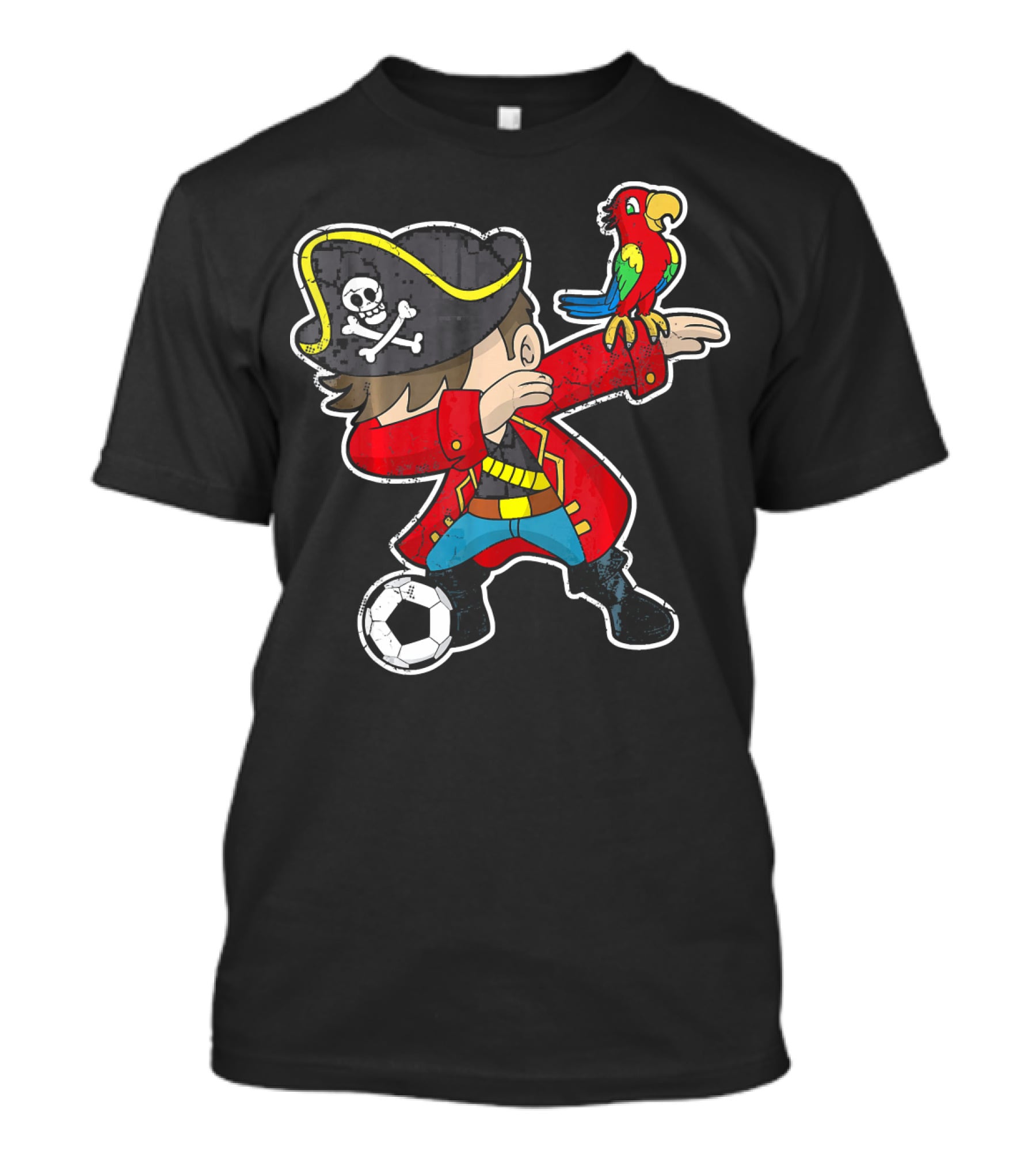 Dabbing Soccer Pirate With Parrot And Skull Hat T-Shirt