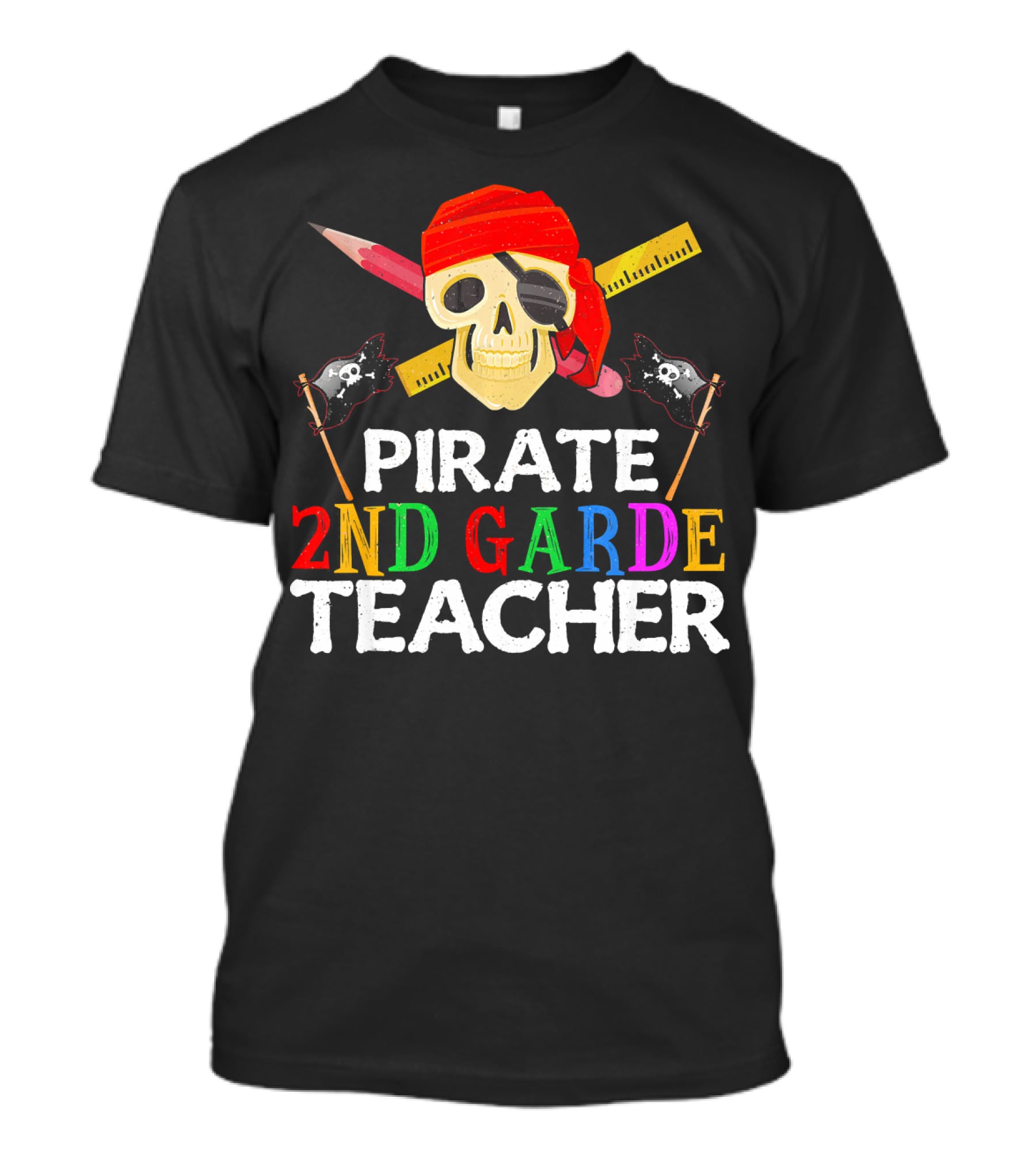 Pirate 2nd Grade Teacher Skull Ruler Swords Red Bandana T-Shirt