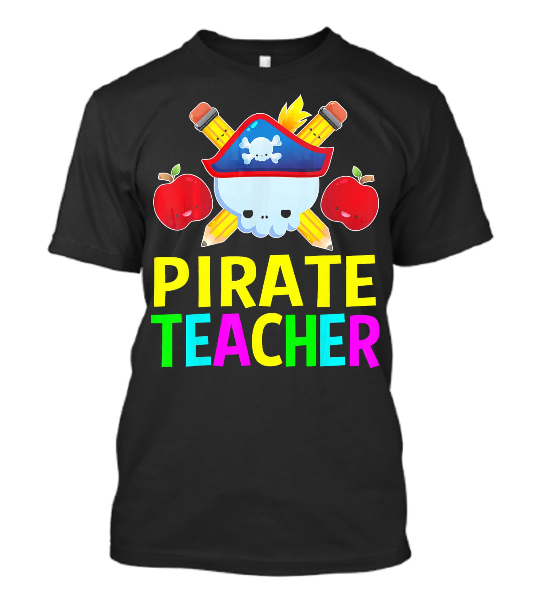 Pirate Teacher Halloween Costume Skull Pencils Apples T-Shirt