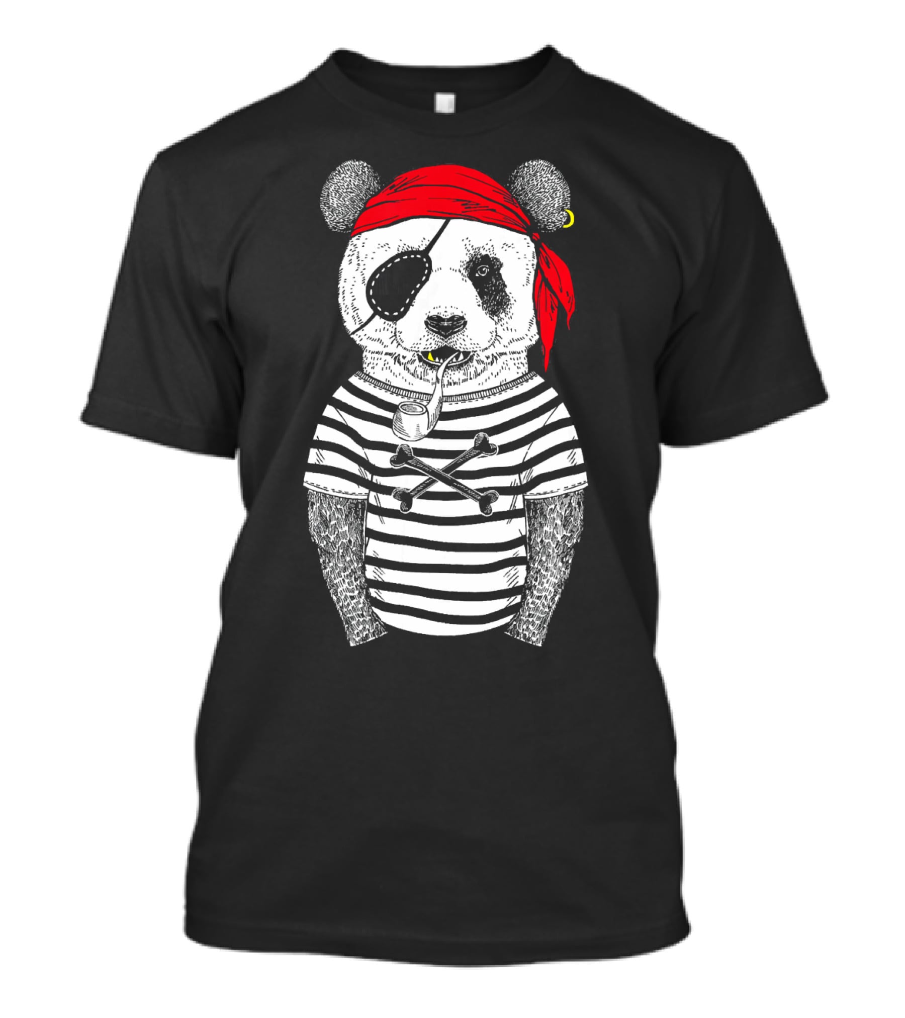 Panda Bear Pirate Wearing Striped Shirt With Red Bandana And Eye Patch T-Shirt