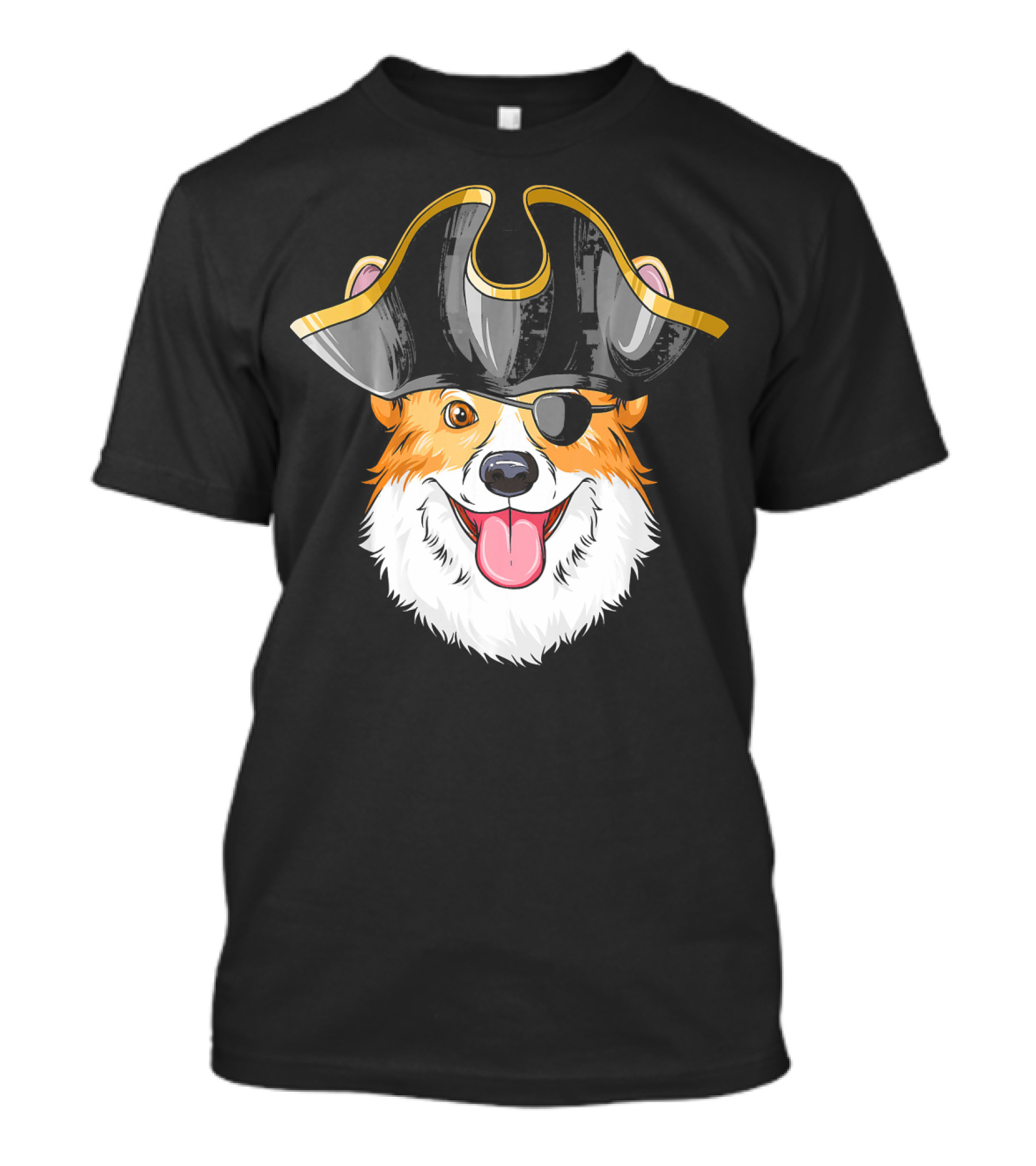 Pirate Corgi Wearing Black Tricorn Hat And Eye Patch T-Shirt