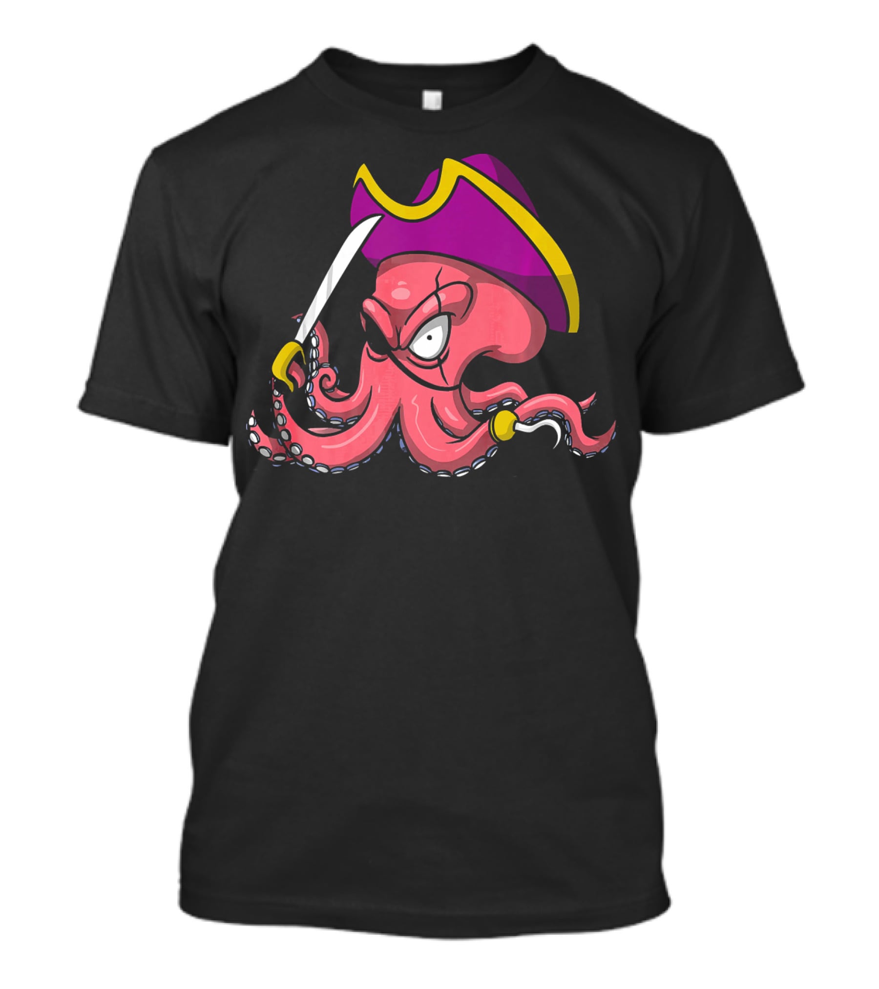 Octopus Pirate Captain With Cutlass And Buccaneer Hat T-Shirt
