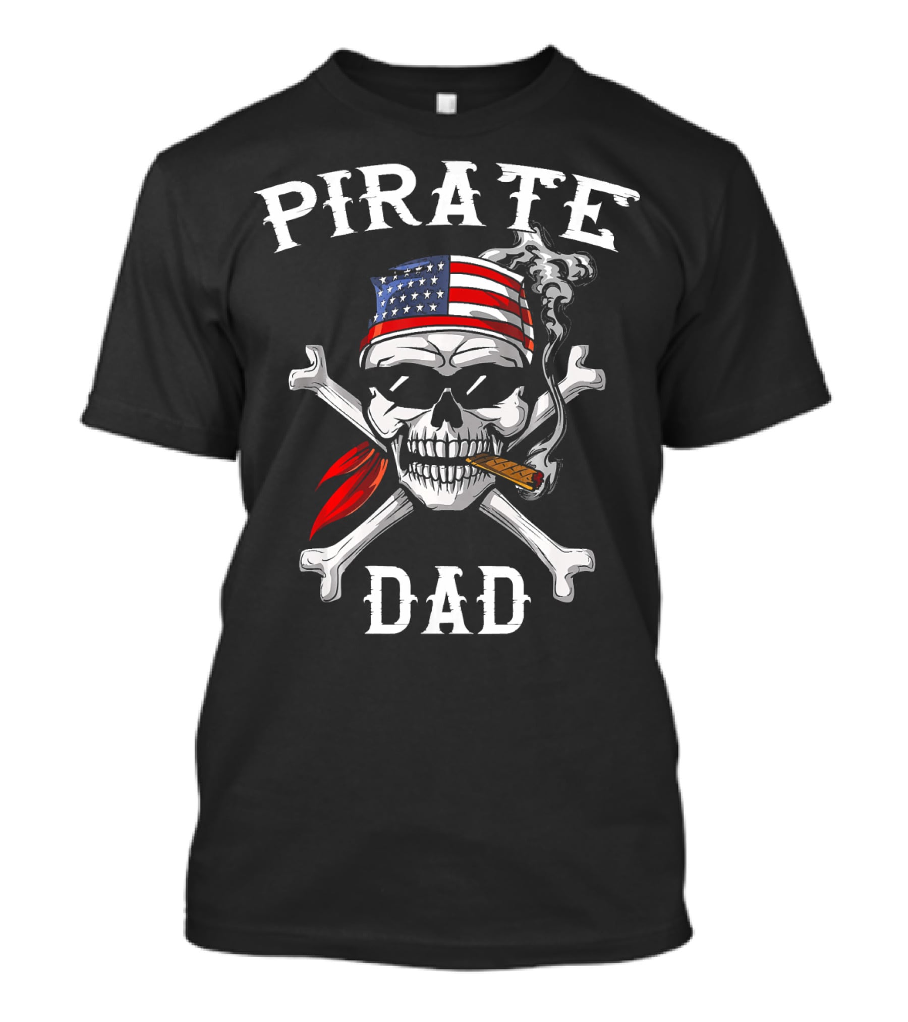 Pirate Dad Skull Crossbones American Flag Bandana T-Shirt