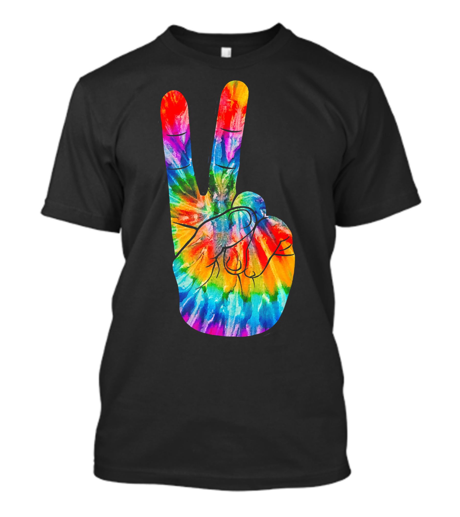 Tie Dye Peace Sign Hand V Victory Love Rainbow T-Shirt