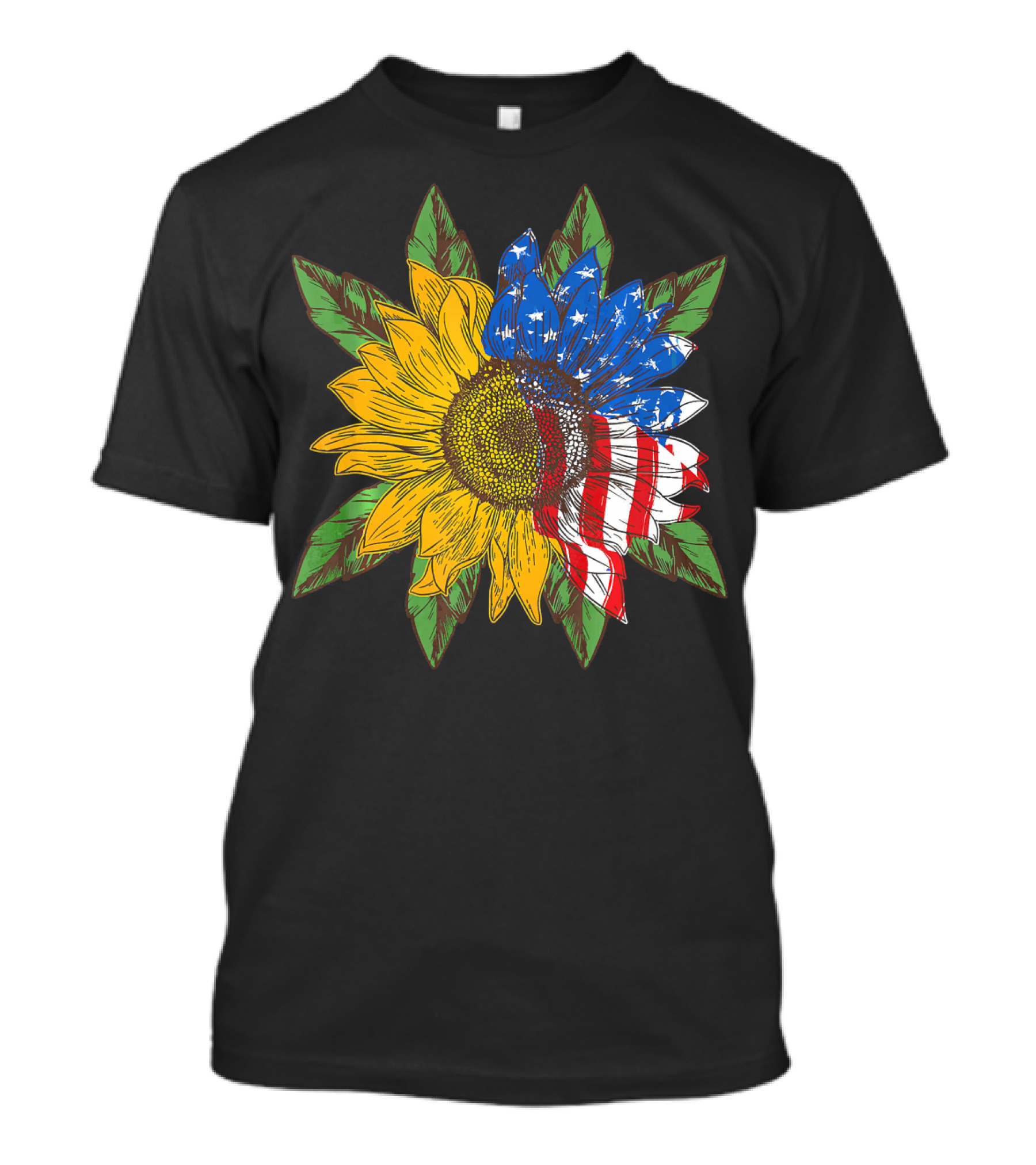 Hippie Peace American Flag Sunflower T-Shirt