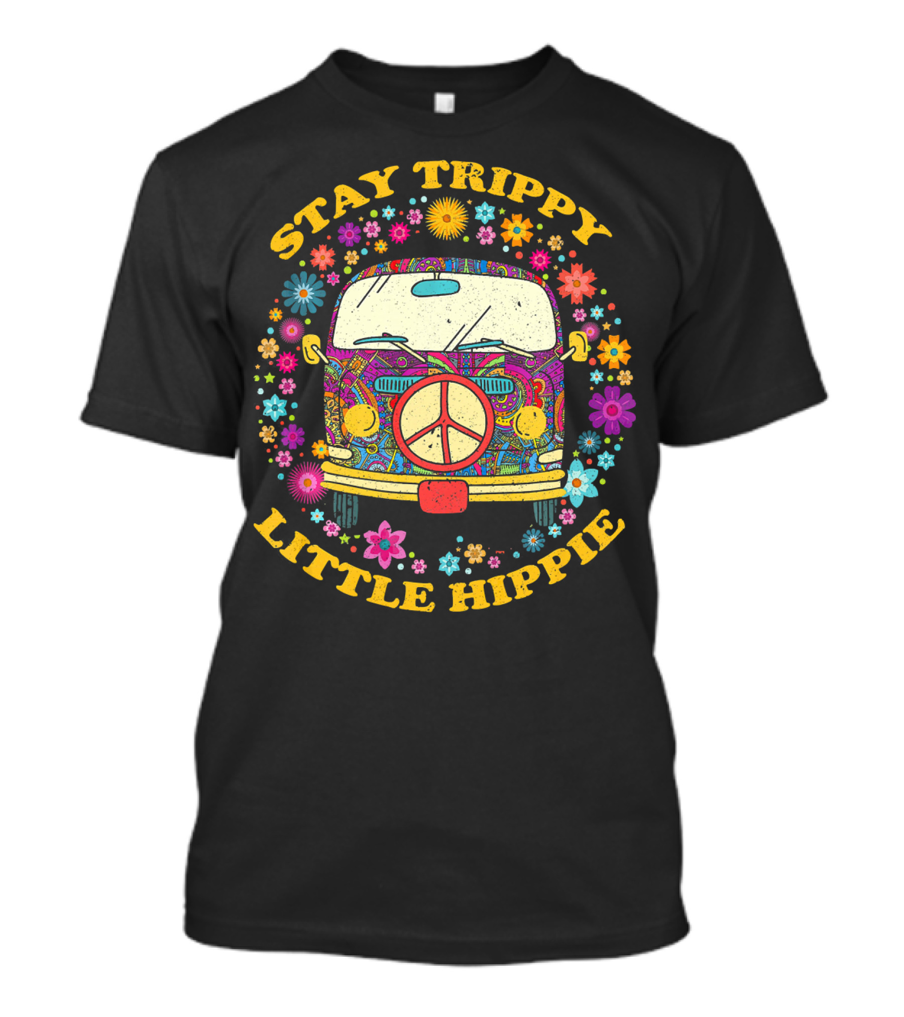Stay Trippy Little Hippie Vintage Van Peace Floral T-Shirt
