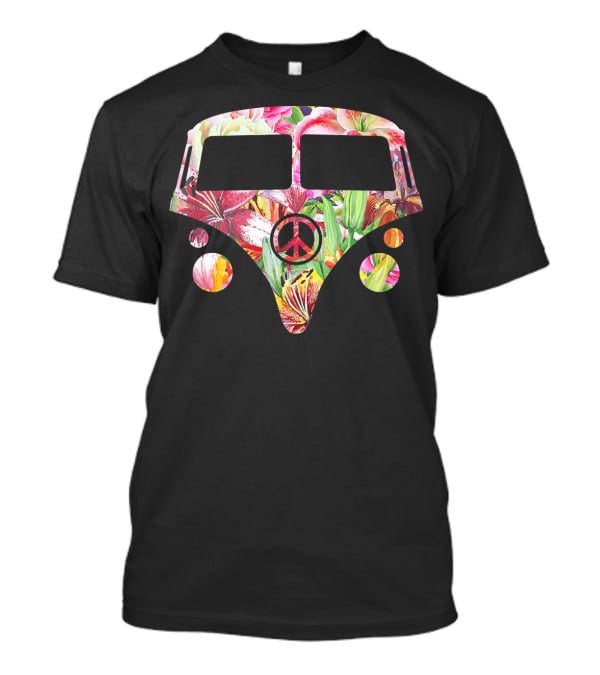 Peace Sign Floral Hippy Camper Van With Colorful Flower T-Shirt