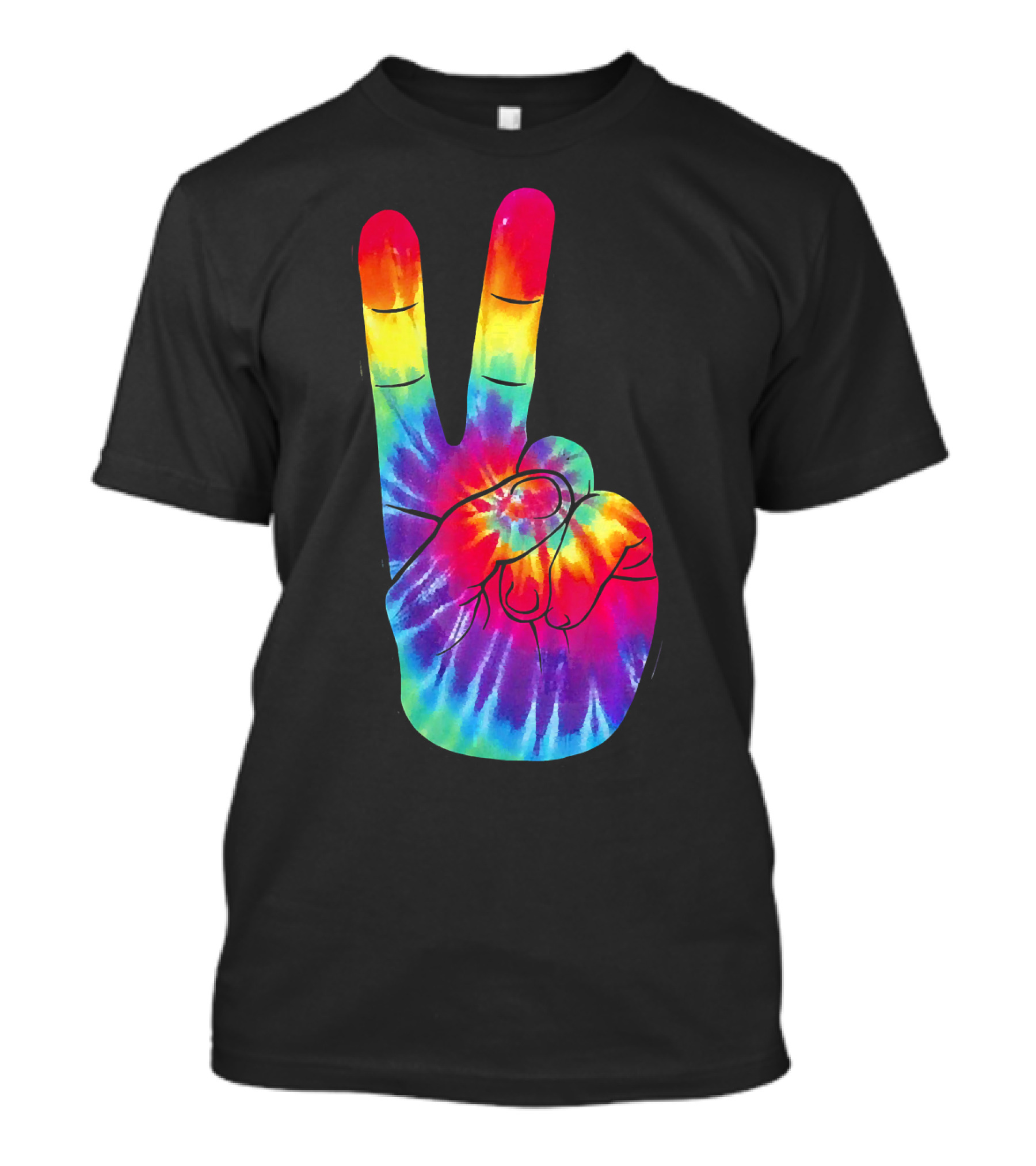 Tie Dye Peace Sign Hand Gesture Rainbow Victory T-Shirt