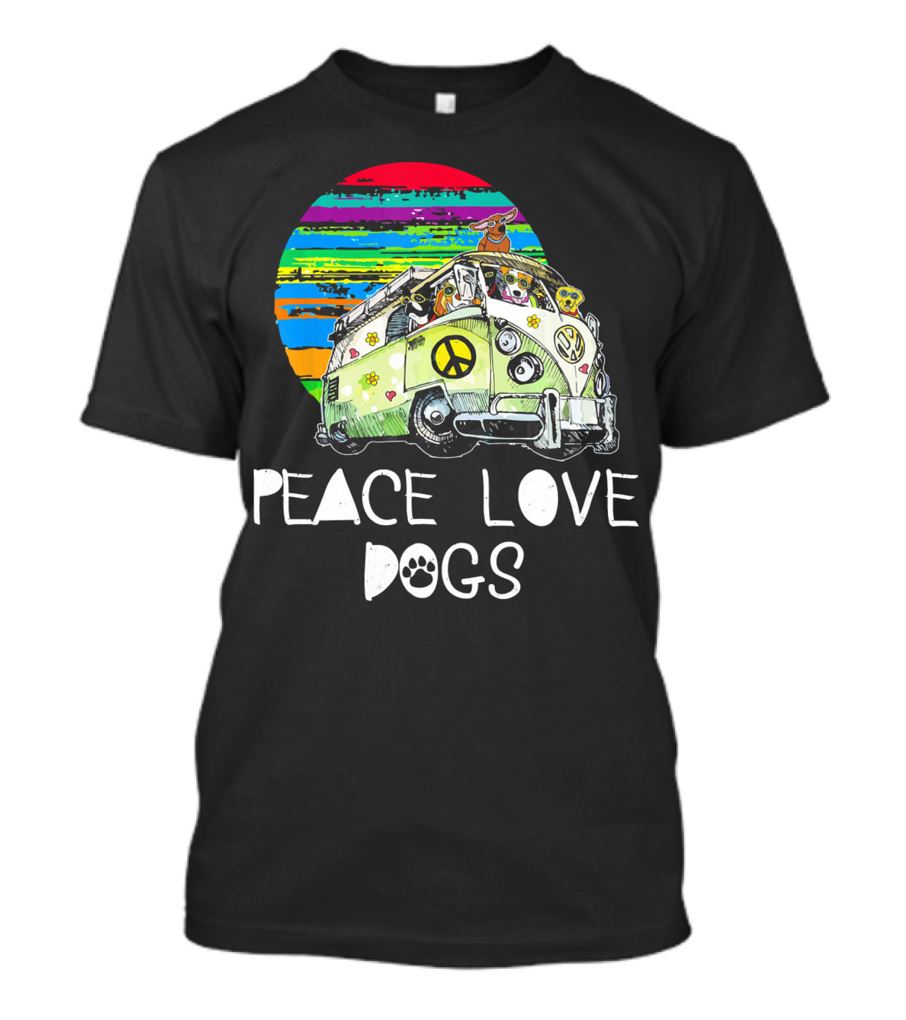 Peace Love Dogs Hippie Van Dog Lovers Vintage Peace Sign Retro Circle T-Shirt