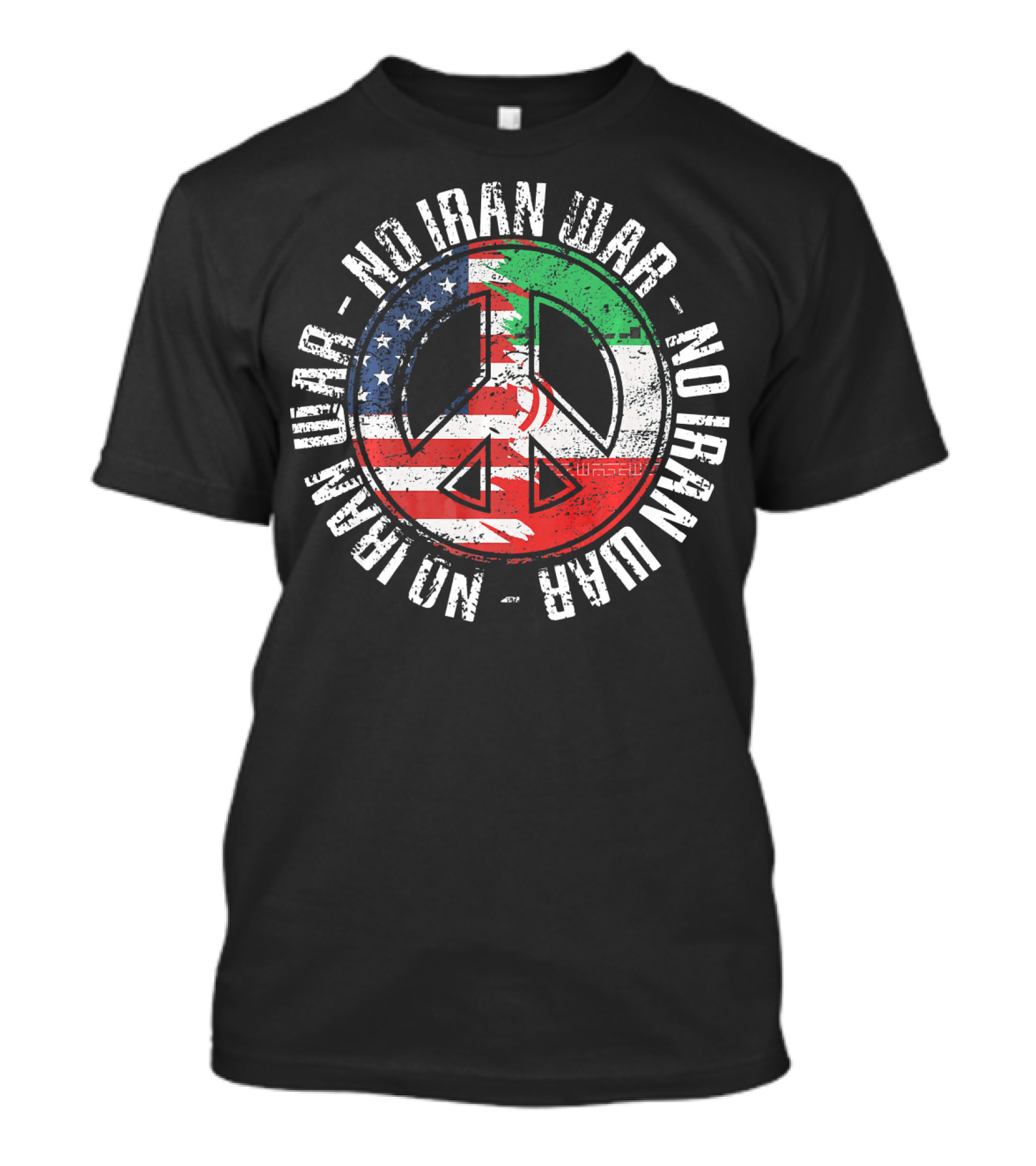 No Iran War Peace Symbol With American And Iranian Flags T-Shirt