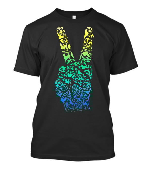 Colorful Birds Peace Hand Sign ASL Finger La T-Shirt
