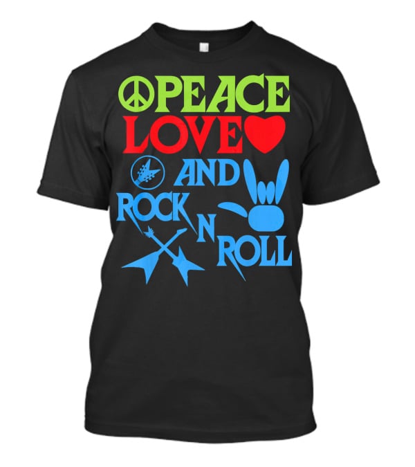 Peace Love Heart And Rock N Roll Peace Sign Guitar Hand Gesture T-Shirt