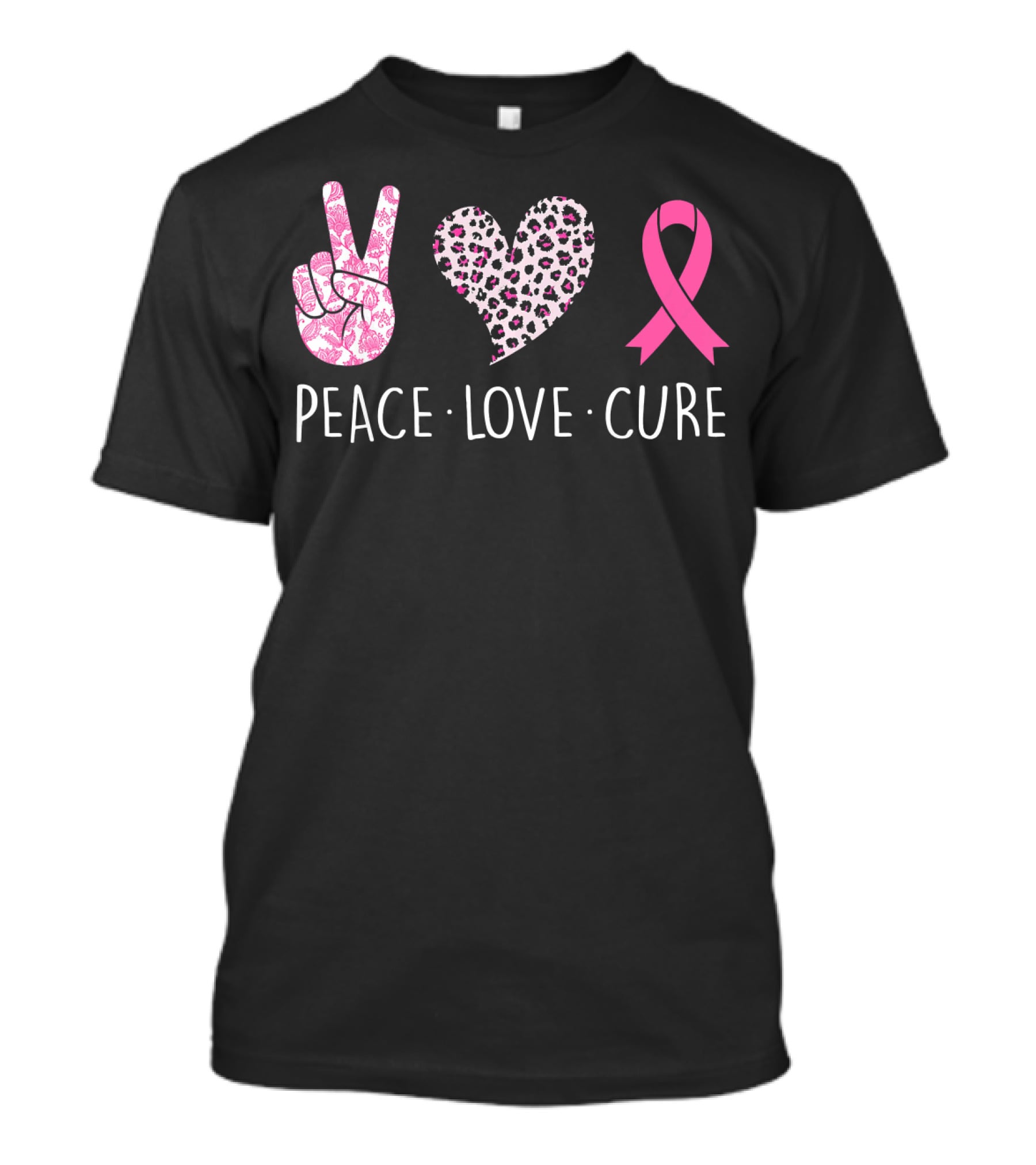 Peace Love Cure Pink Ribbon Heart Breast Cancer Awareness T-Shirt
