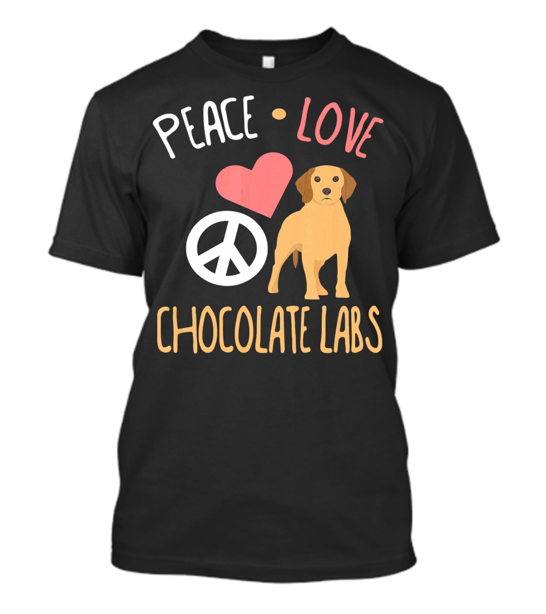 PEACE LOVE CHOCOLATE LABS WITH HEART AND PEACE SYMBOL ICONS T-Shirt