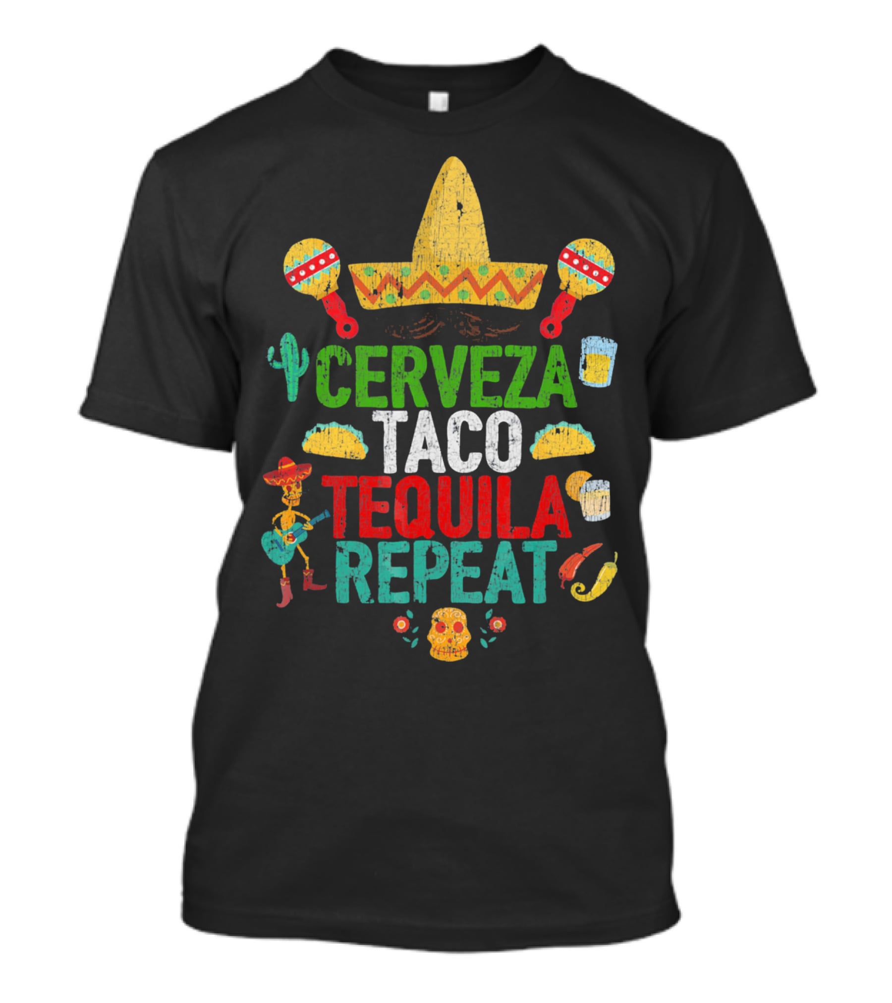 Cinco De Mayo Sombrero Cerveza Taco Tequila Repeat Party T-Shirt