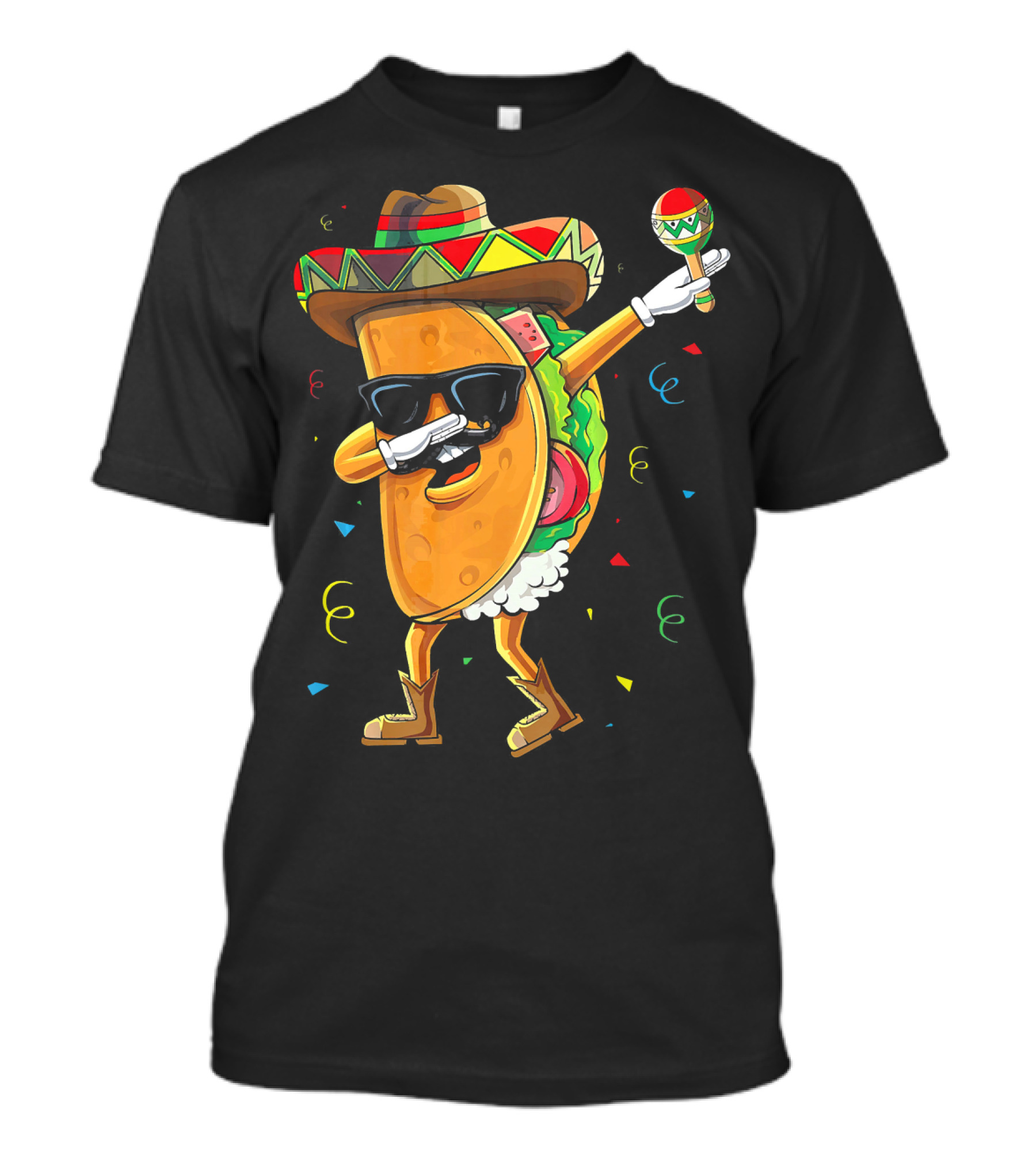 Dabbing Cool Taco Mexican Spanish Food Sombrero Maracas T-Shirt