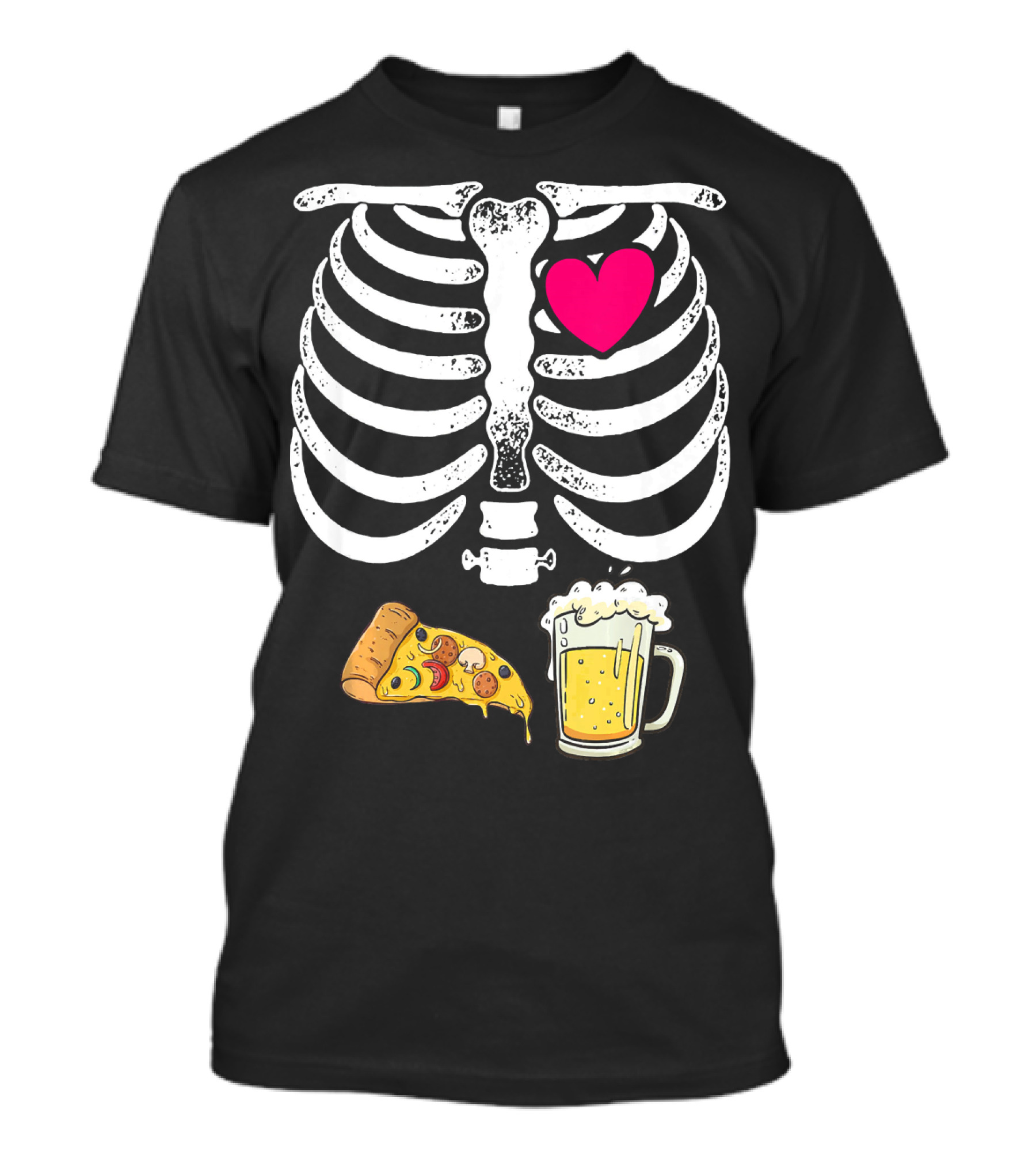Skeleton Heart Pizza And Beer Xray T-Shirt