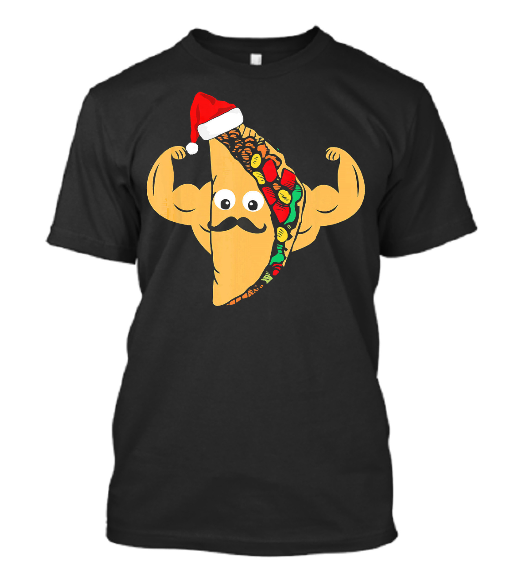 Funny Taco With Santa Hat And Mustache Flexing Muscles Family T-Shirt