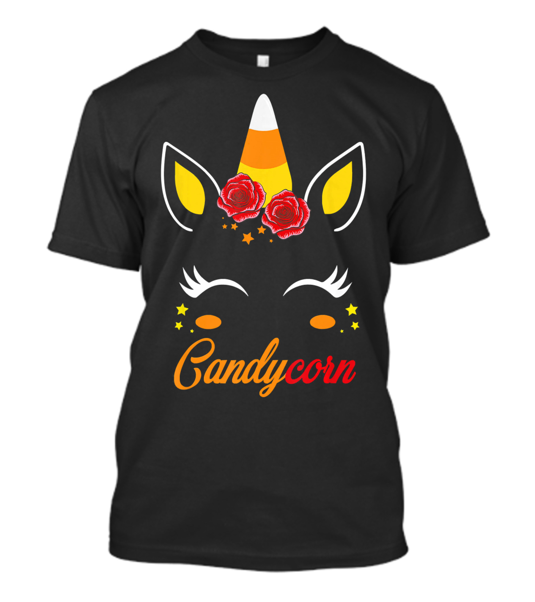 Candycorn Unicorn With Roses And Stars T-Shirt