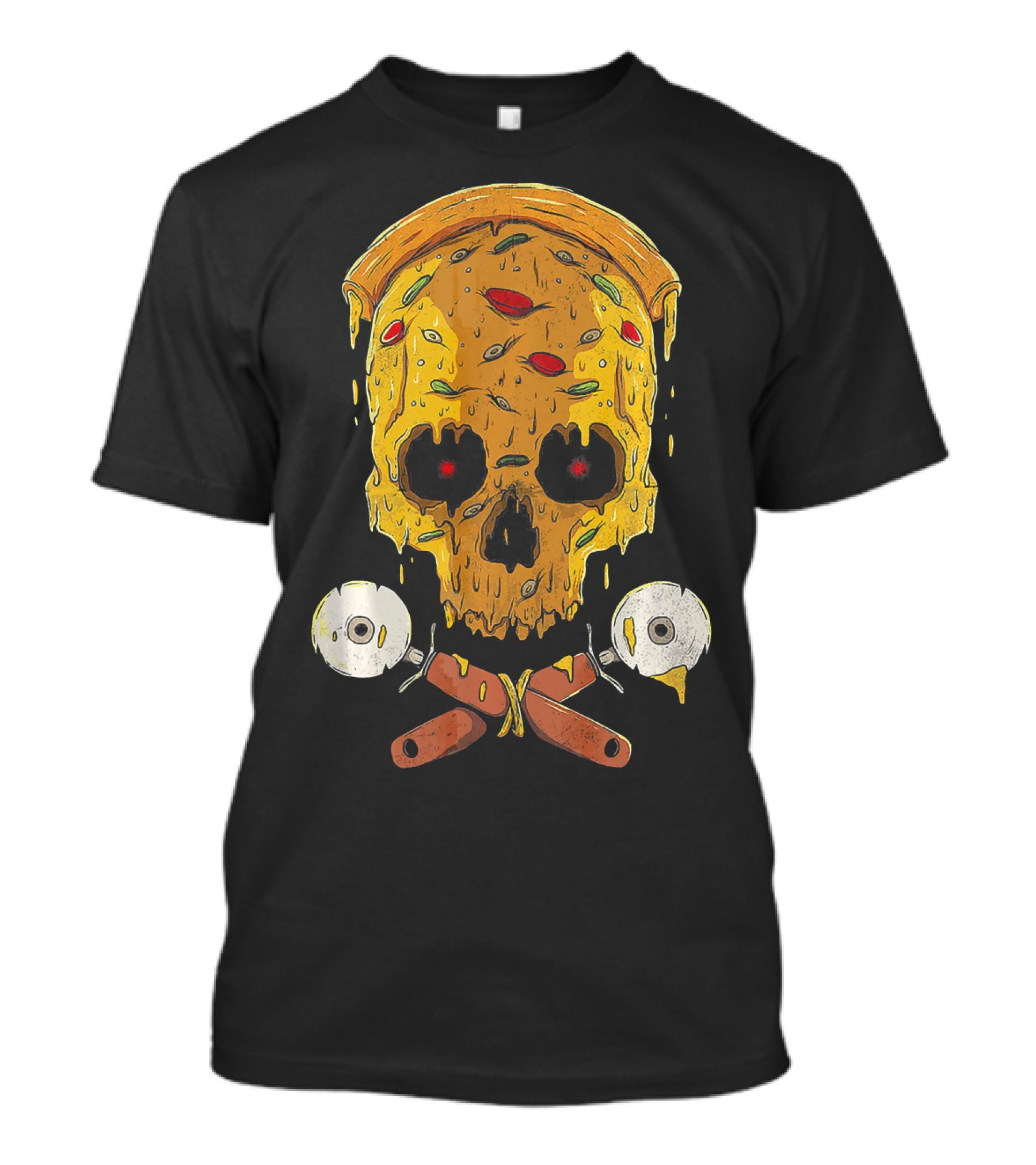 Pizza Cutter Skull Funny Halloween Costume Melting Slice T-Shirt