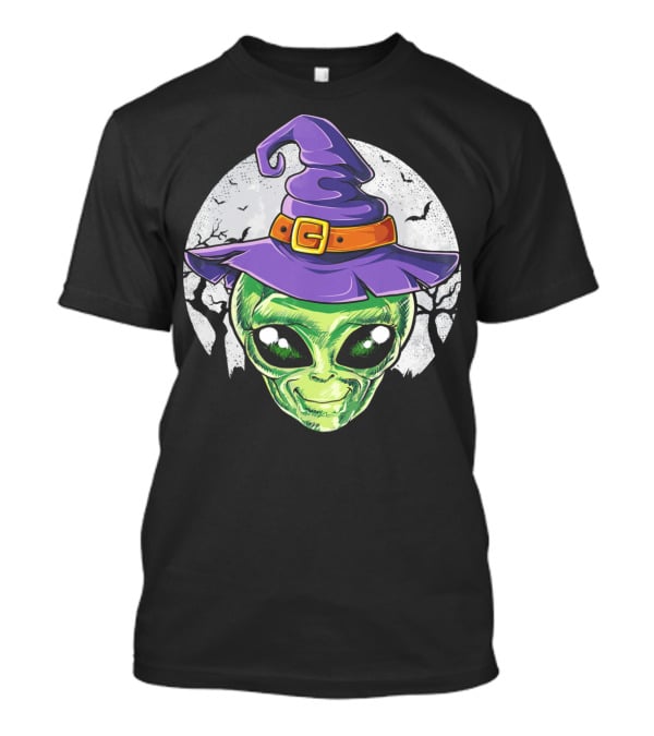 Alien Witch Hat With Moon And Bats T-Shirt