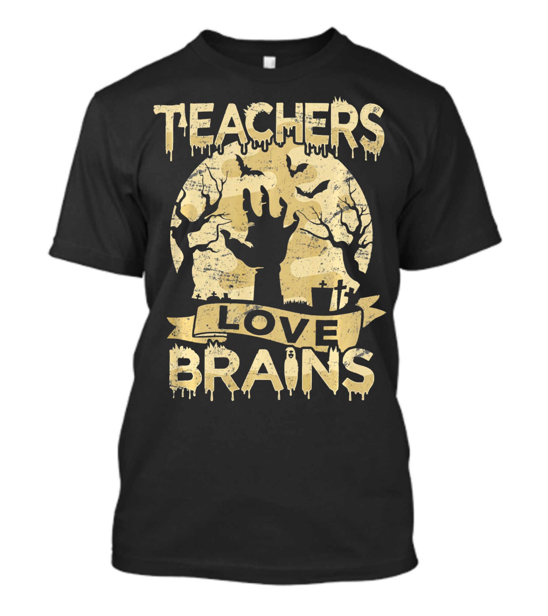 Teachers Love Brains Halloween Zombie Graveyard T-Shirt