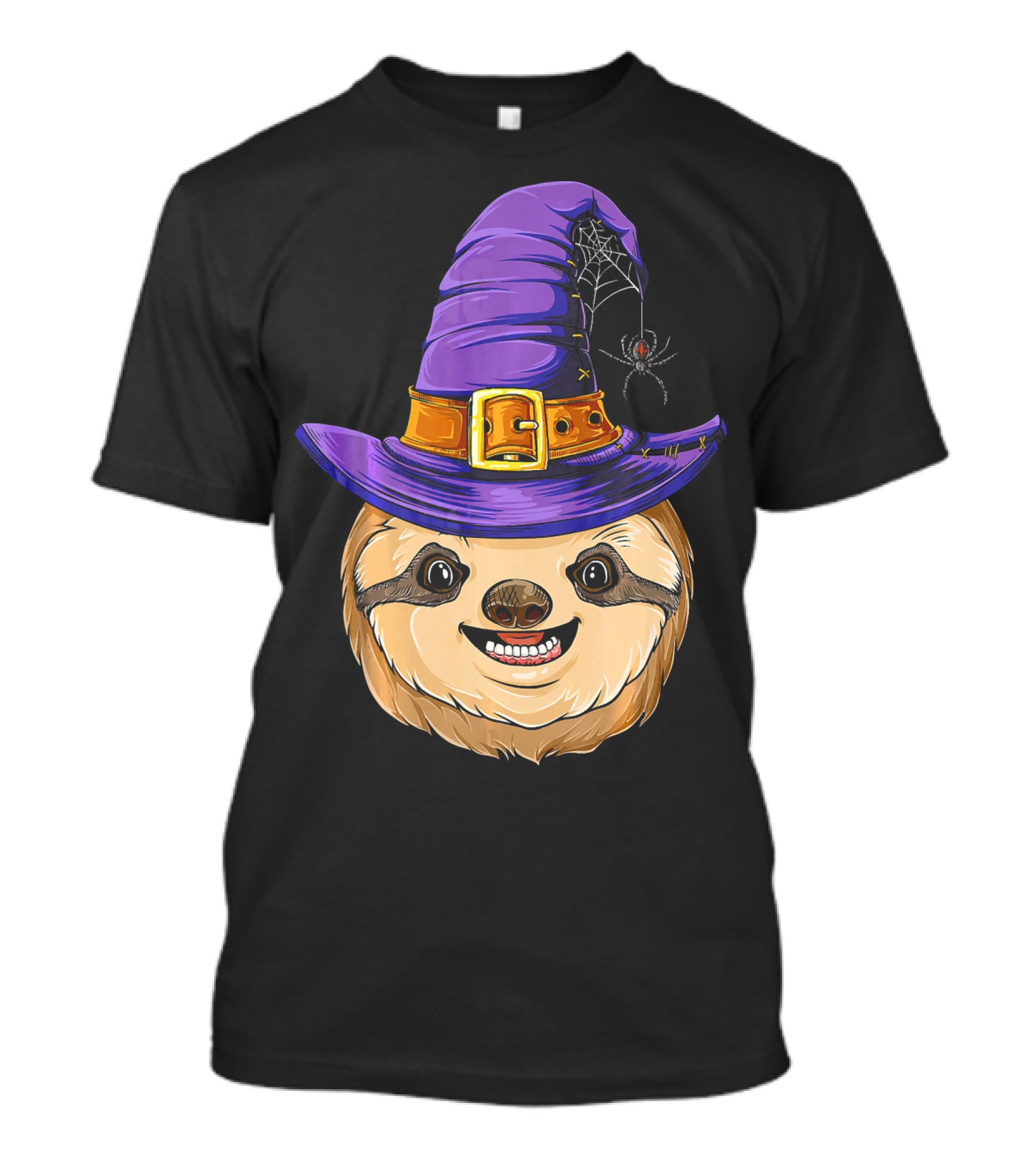 Sloth Witch Halloween Purple Hat Spider T-Shirt