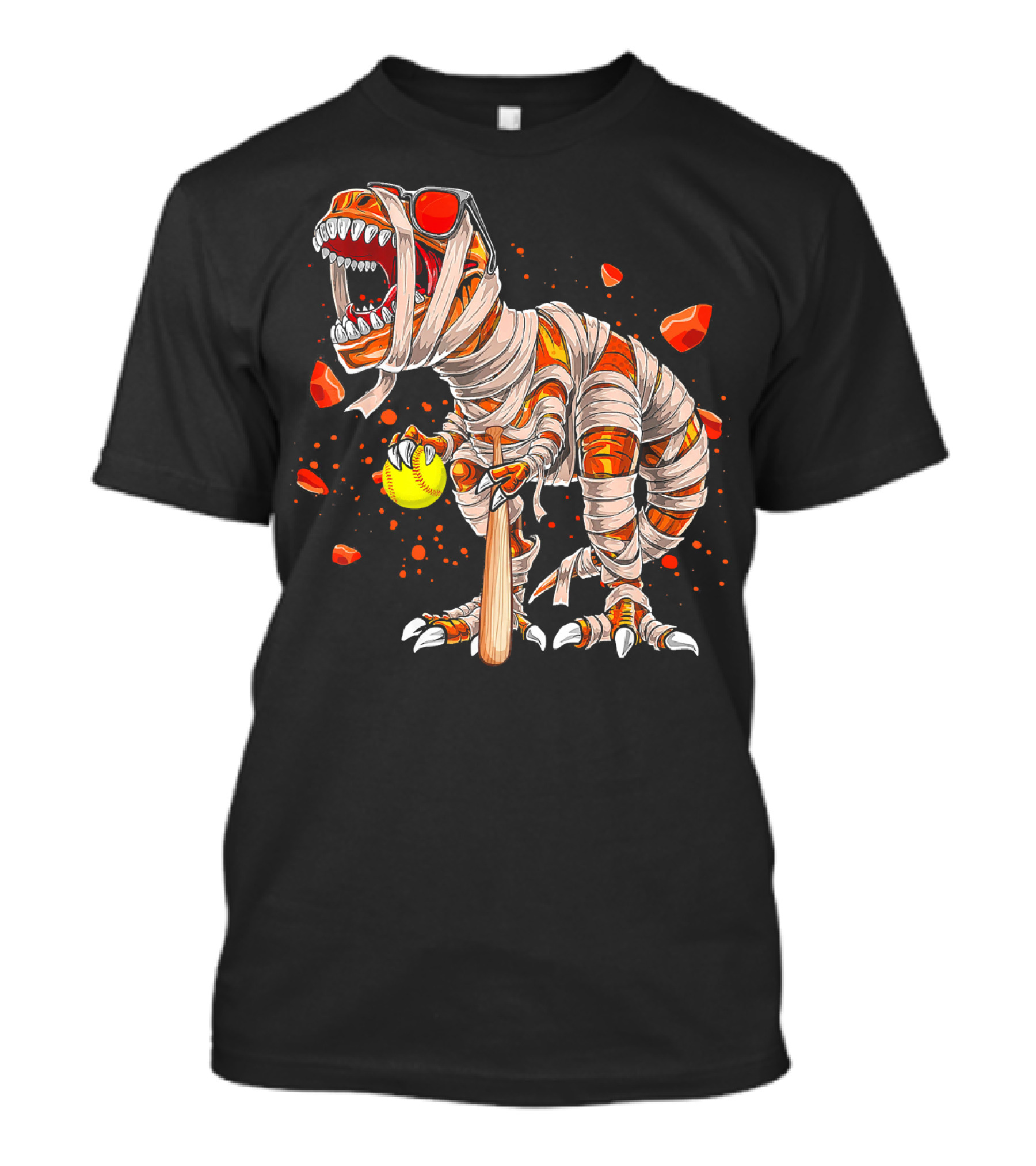 Mummy Dinosaur Playing Softball With Bat And Ball T-Shirt
