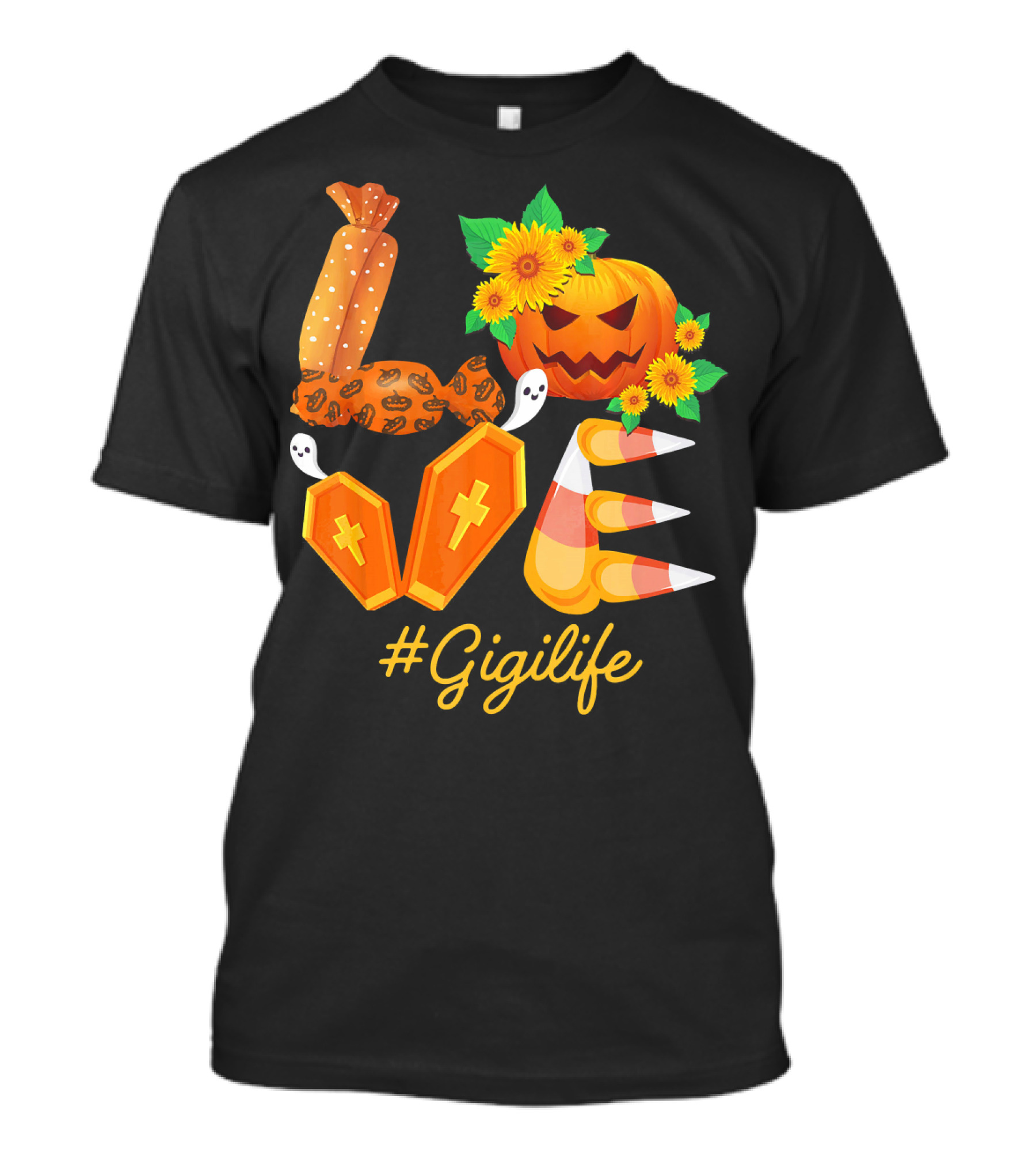 Love Gigi Life Halloween Pumpkin Sunflower Candy Corn Ghosts T-Shirt