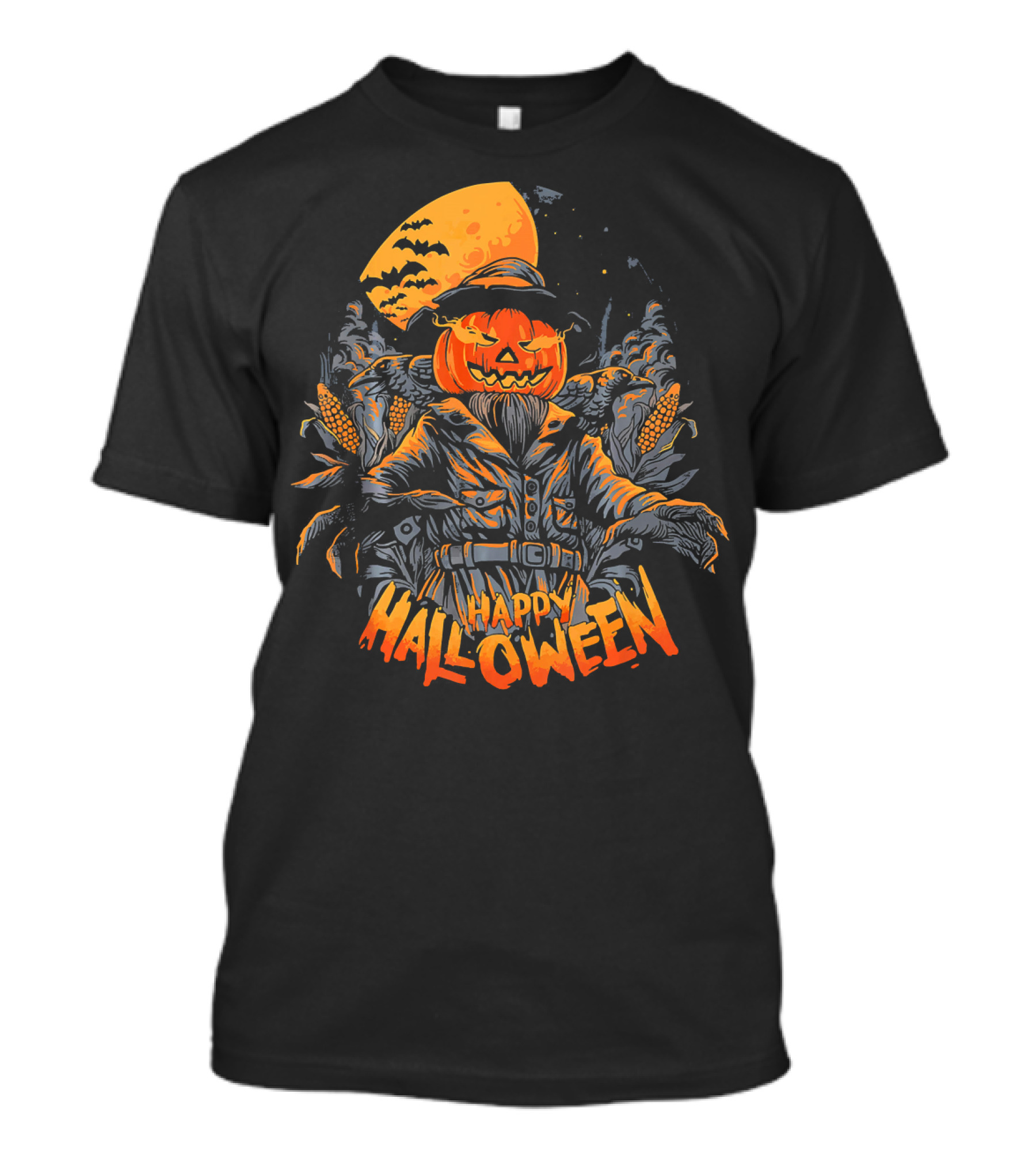 Happy Halloween Scarecrow Pumpkin Moonlit Scene T-Shirt