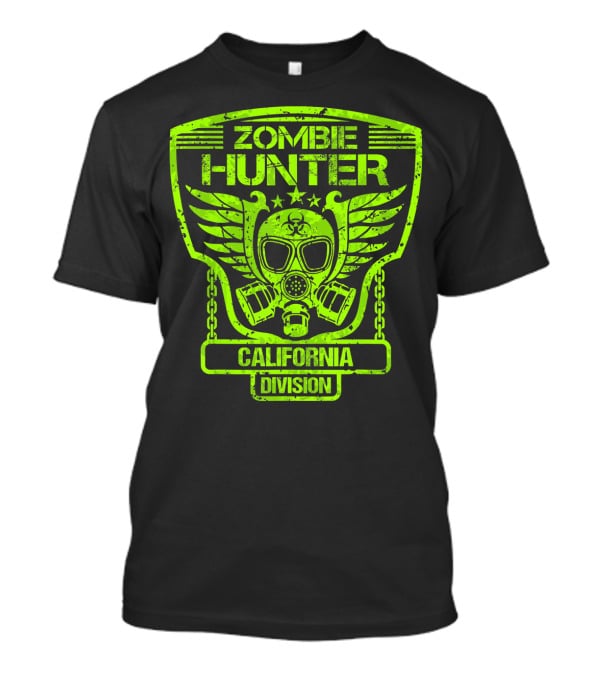 Zombie Hunter California Division Gas Mask Wings Emblem T-Shirt