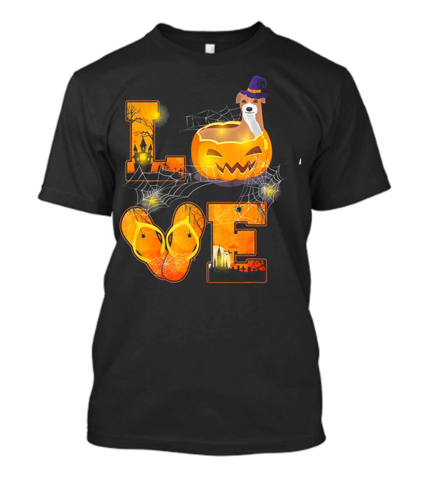 LOVE Halloween Pumpkin Italian Greyhound Spider Webs T-Shirt