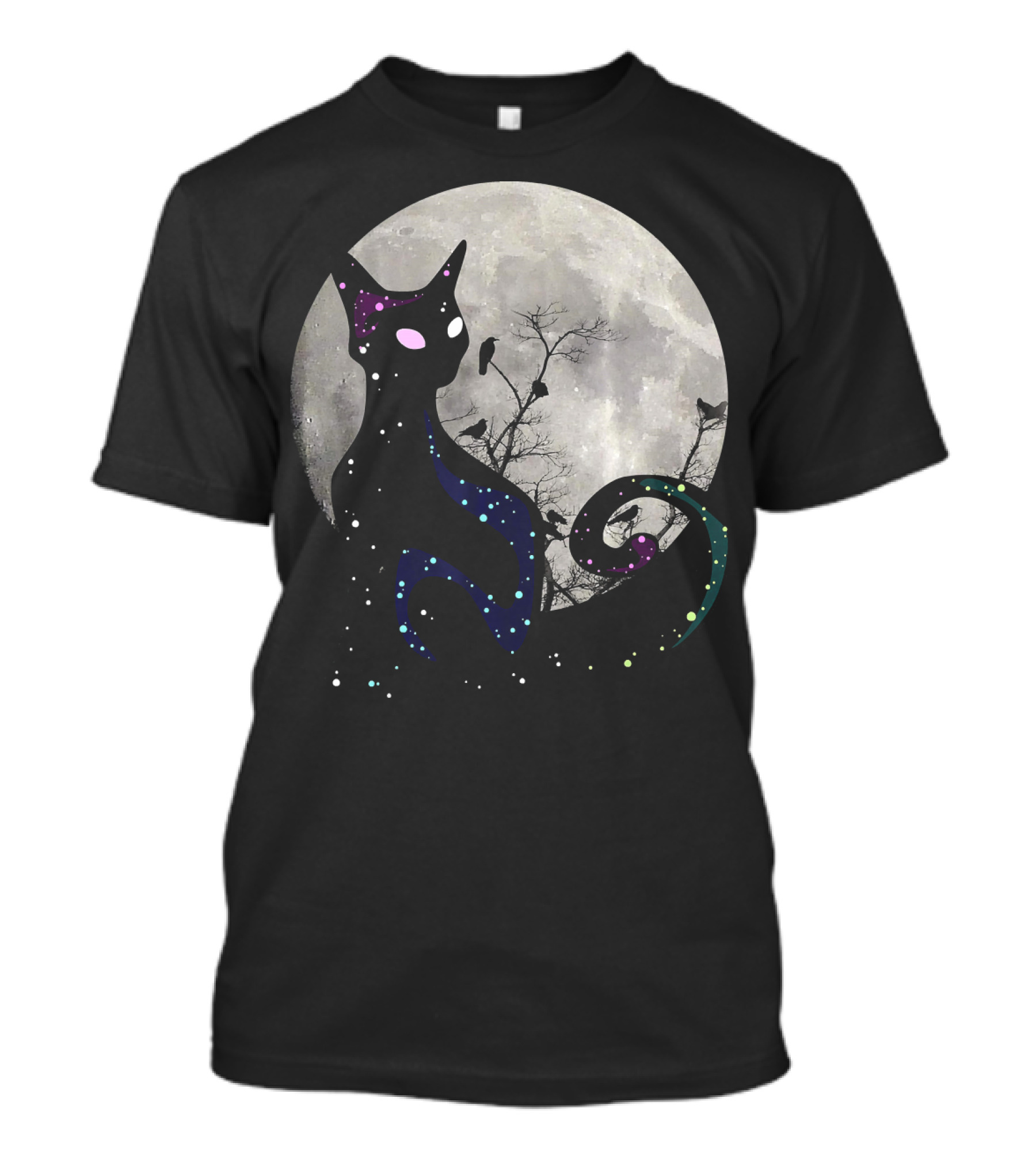 Halloween Cat Scary Black Cat Gothic Full Moon Night Sky T-Shirt