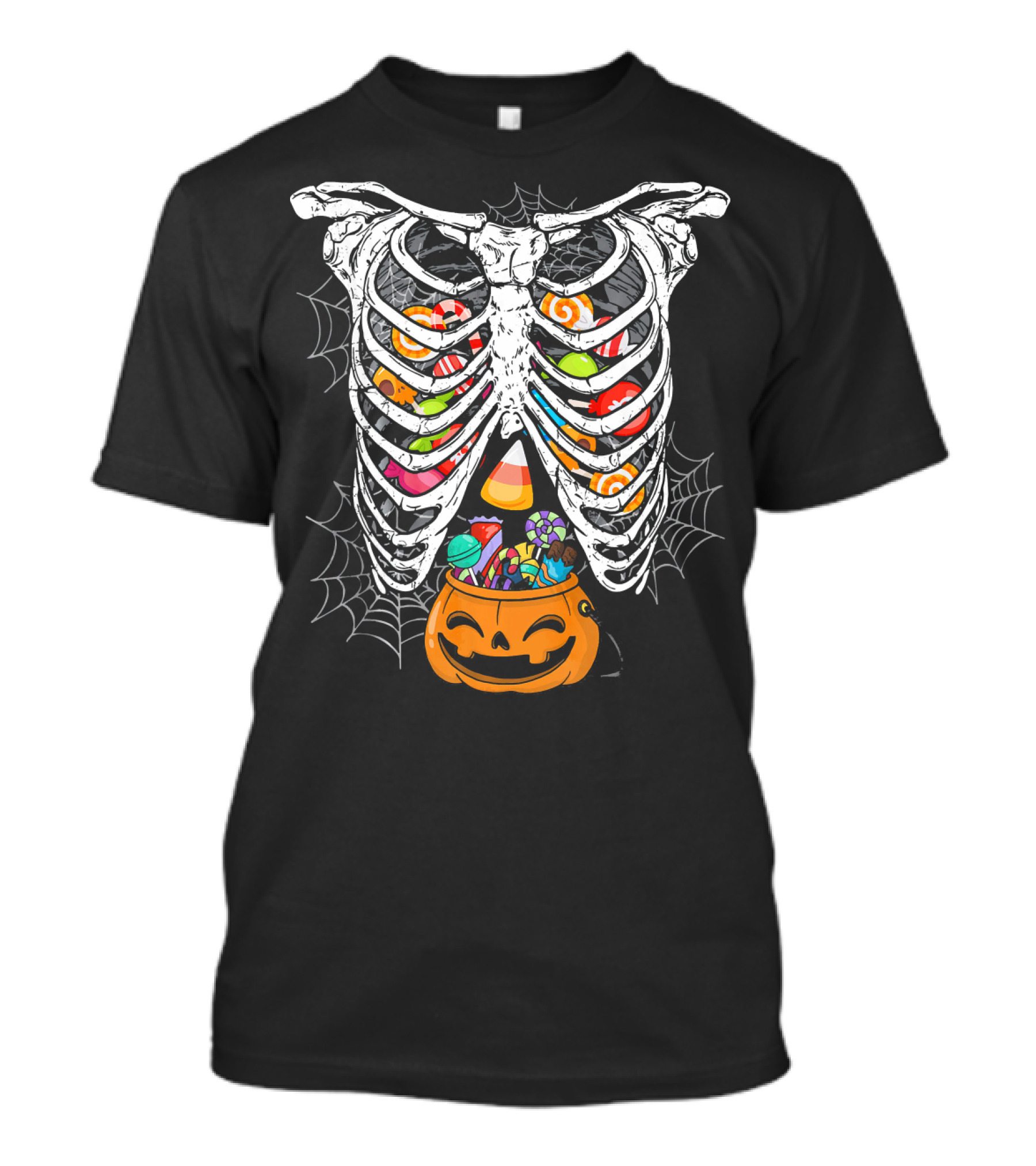 Skeleton Rib Cage X Ray Candy Halloween Pumpkin Fun T-Shirt