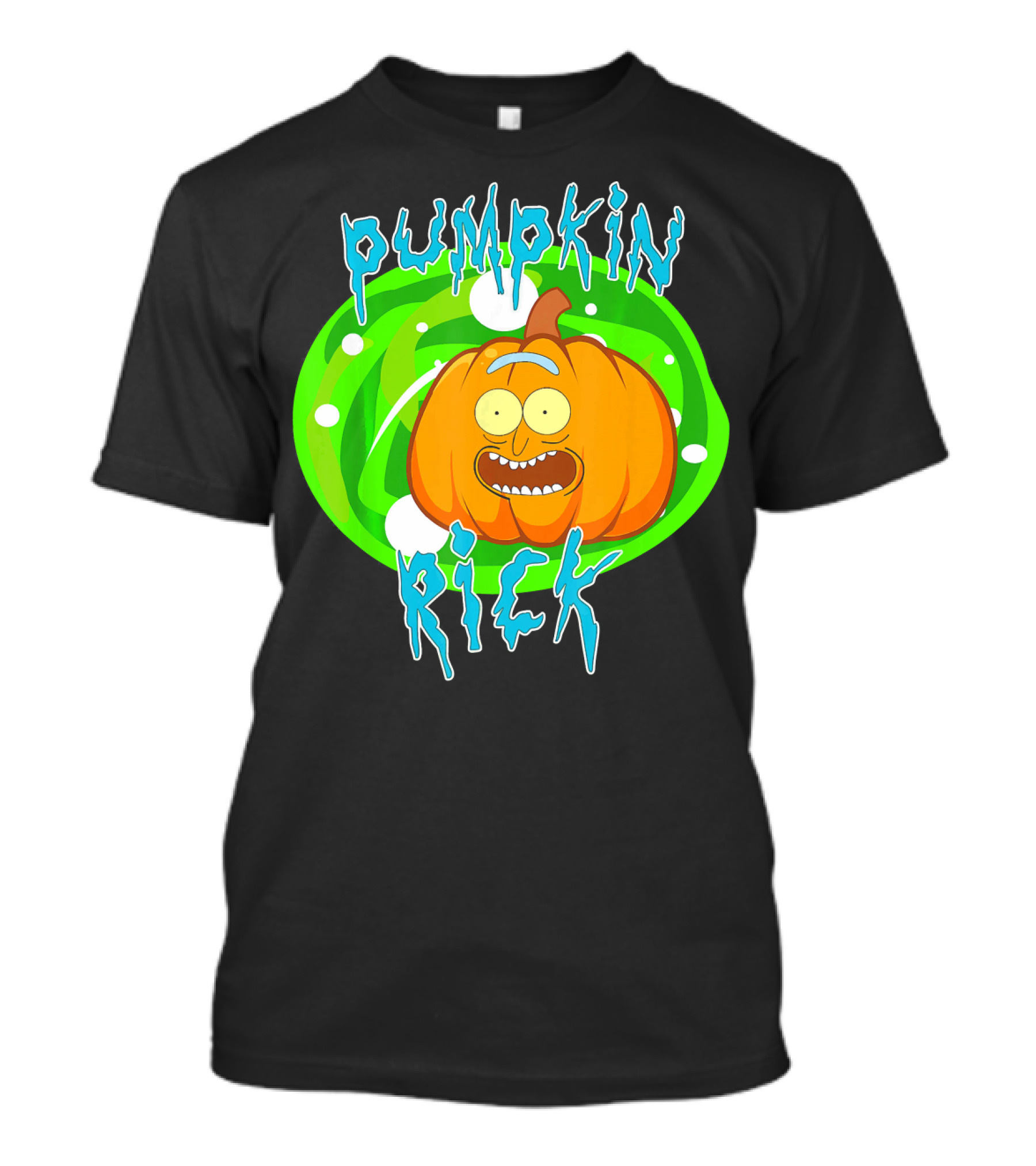 Pumpkin Rick Halloween Parody With Green Portal And Cartoon Face T-Shirt