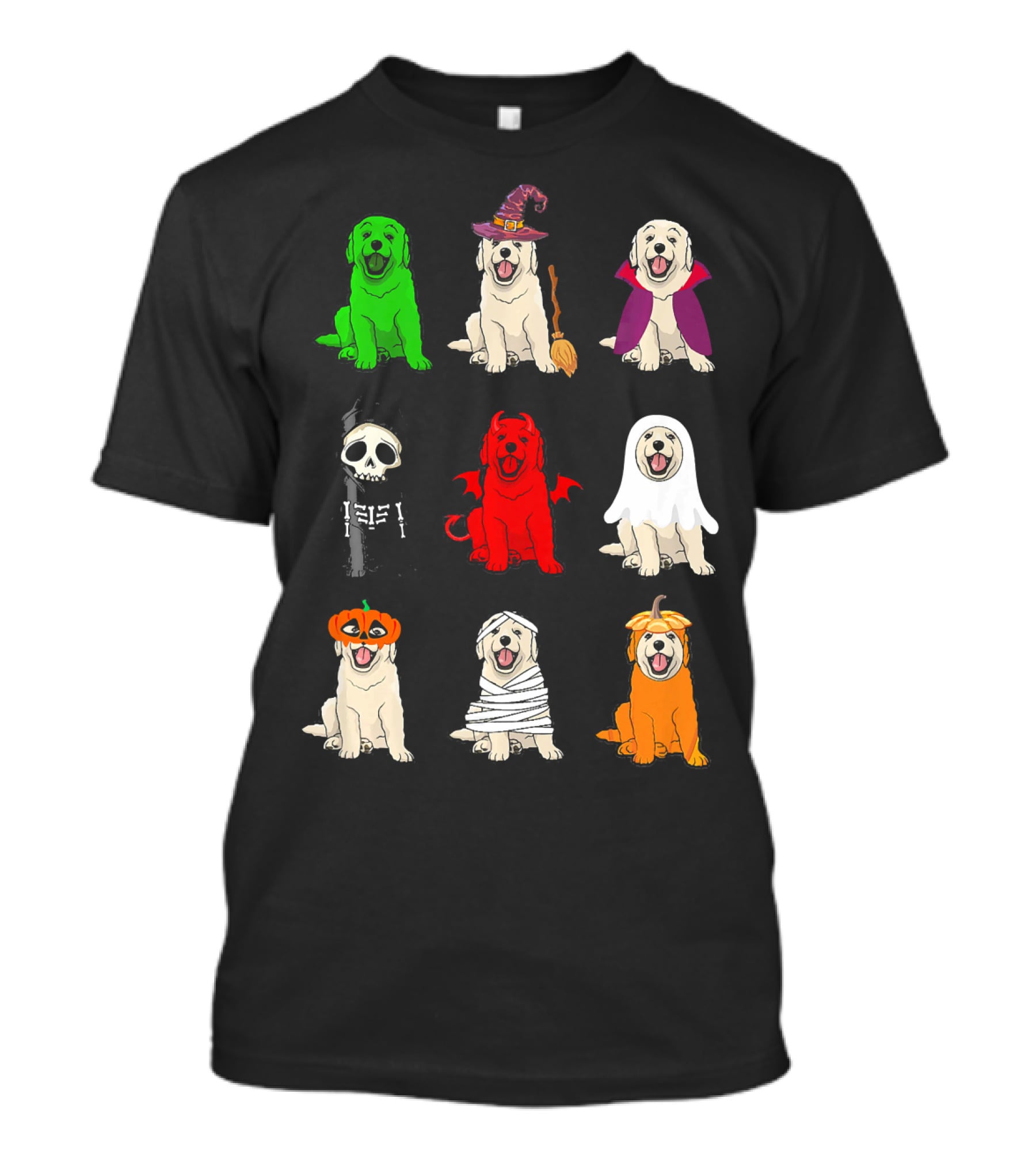 Golden Retrievers Halloween Costumes Funny Ghost Witch Pumpkin Mummy Devil Skeleton T-Shirt