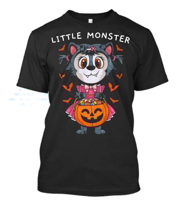 Little Monster Halloween Werewolf With Pumpkin Candy T-Shirt