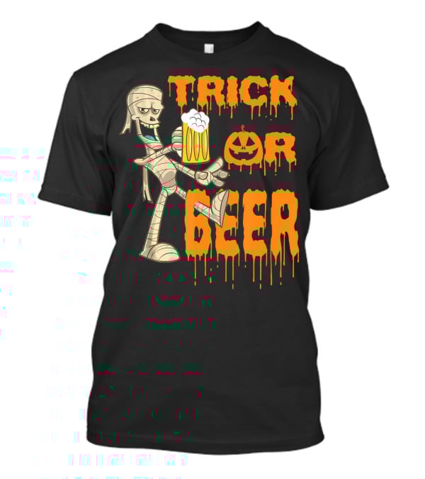 Trick Or Beer Mummy With Pumpkin And Mug T-Shirt