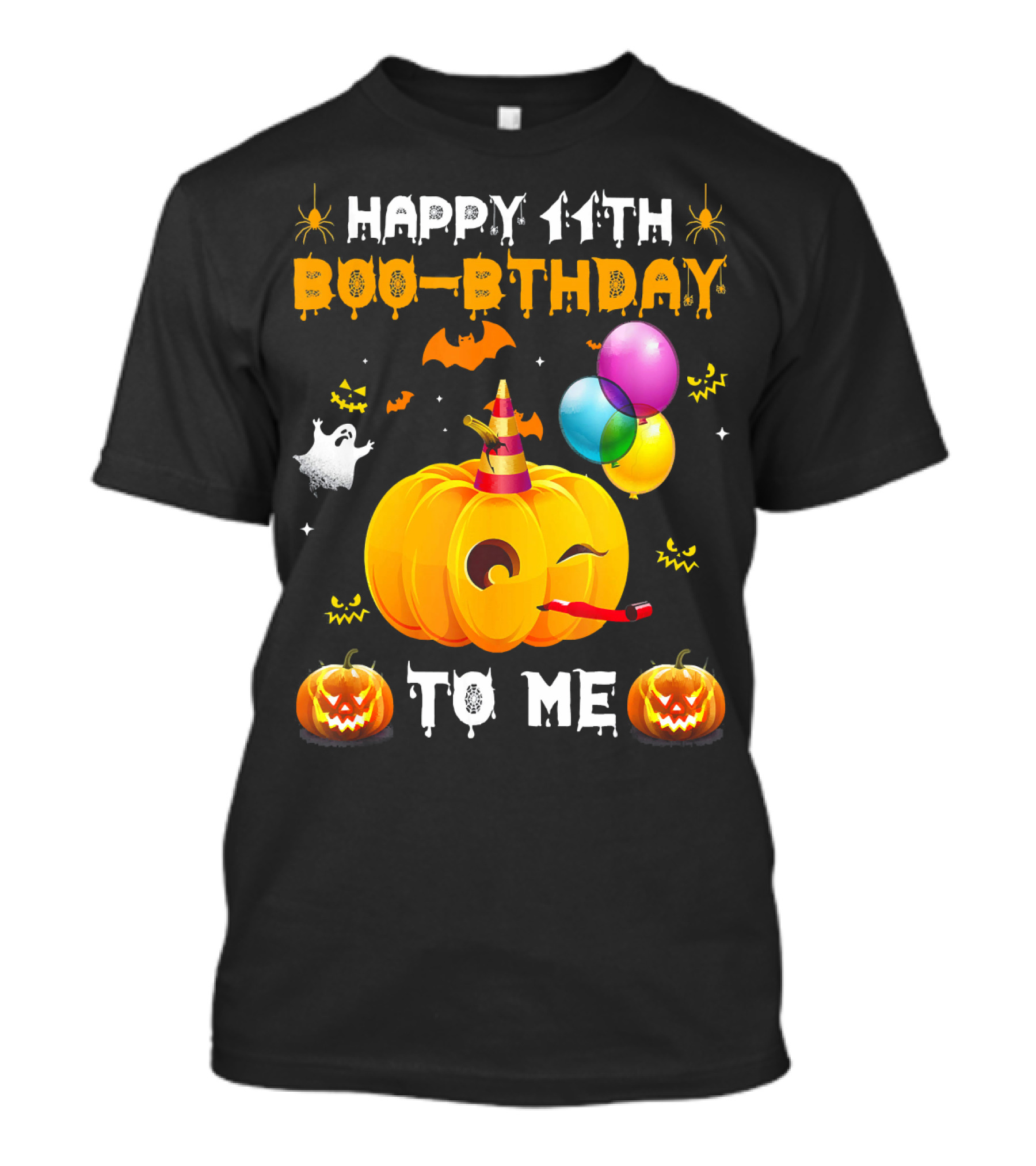 Happy 11th Boo-Pthday To Me Halloween Pumpkin And Balloons T-Shirt