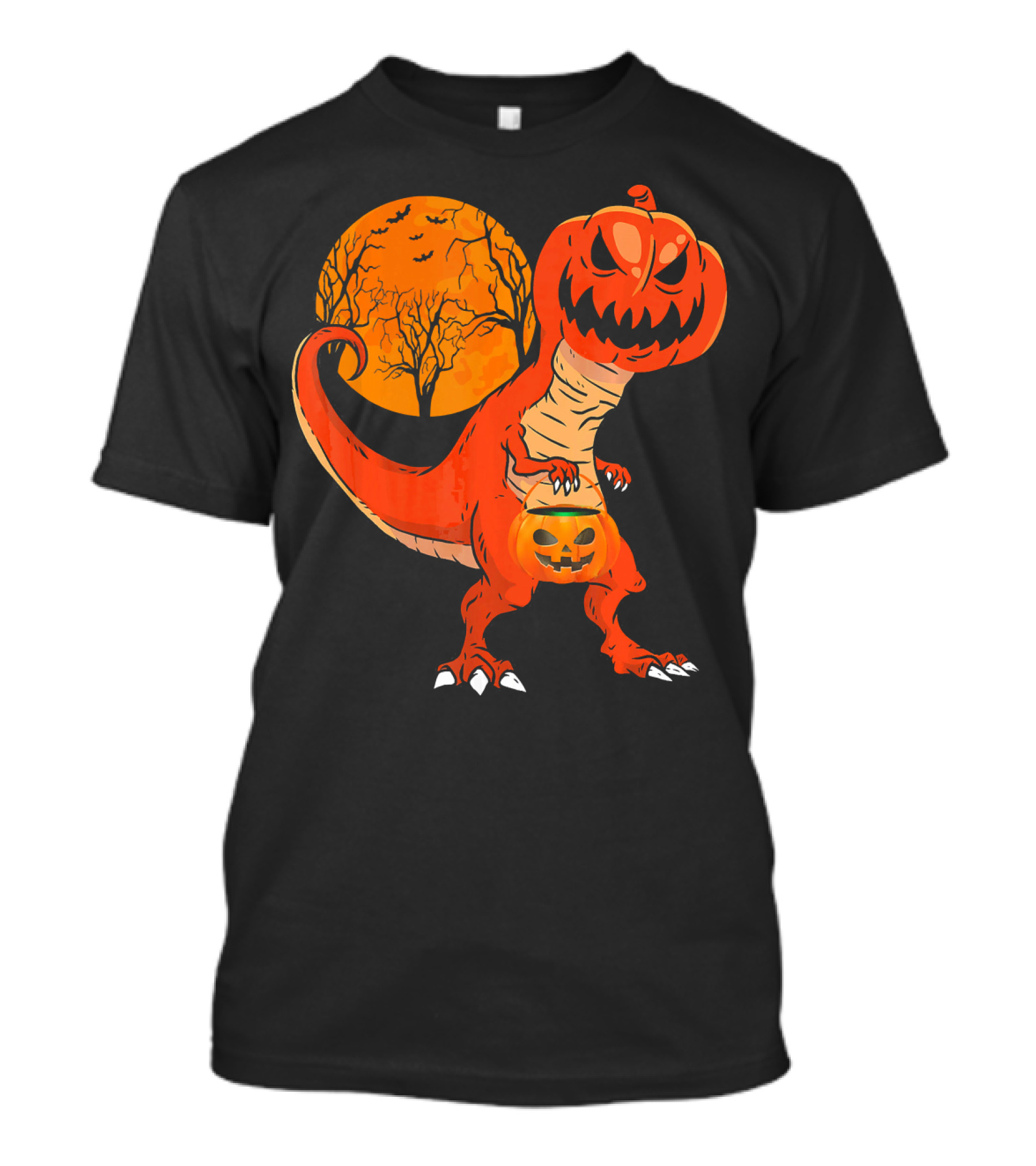 Funny Halloween Dinosaur Pumpkin Head Tree Shadow T-Shirt