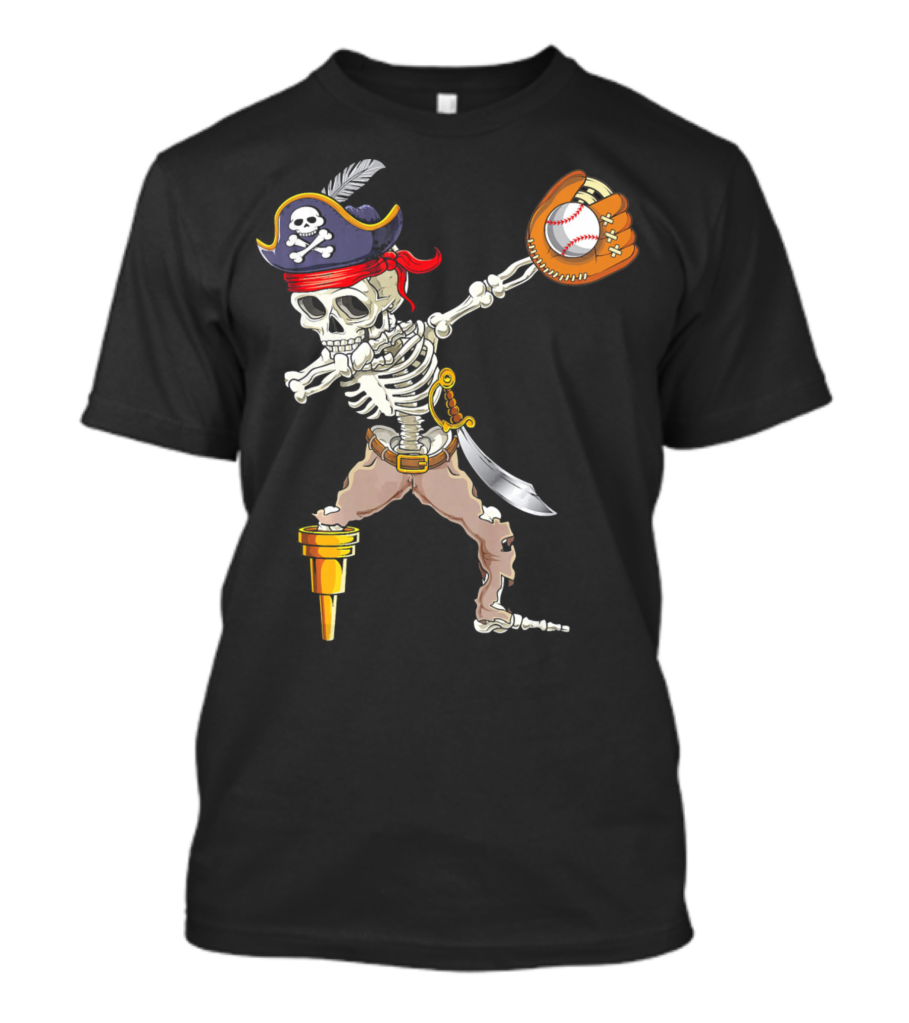 Pirate Skeleton Dabbing With Baseball Glove And Ball T-Shirt