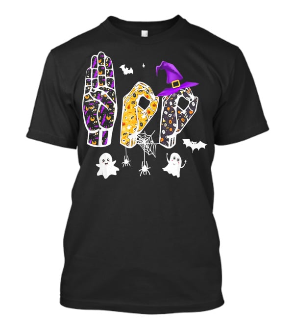 Funny Halloween Sign Language ASL Boo With Ghosts And Witch Hat T-Shirt