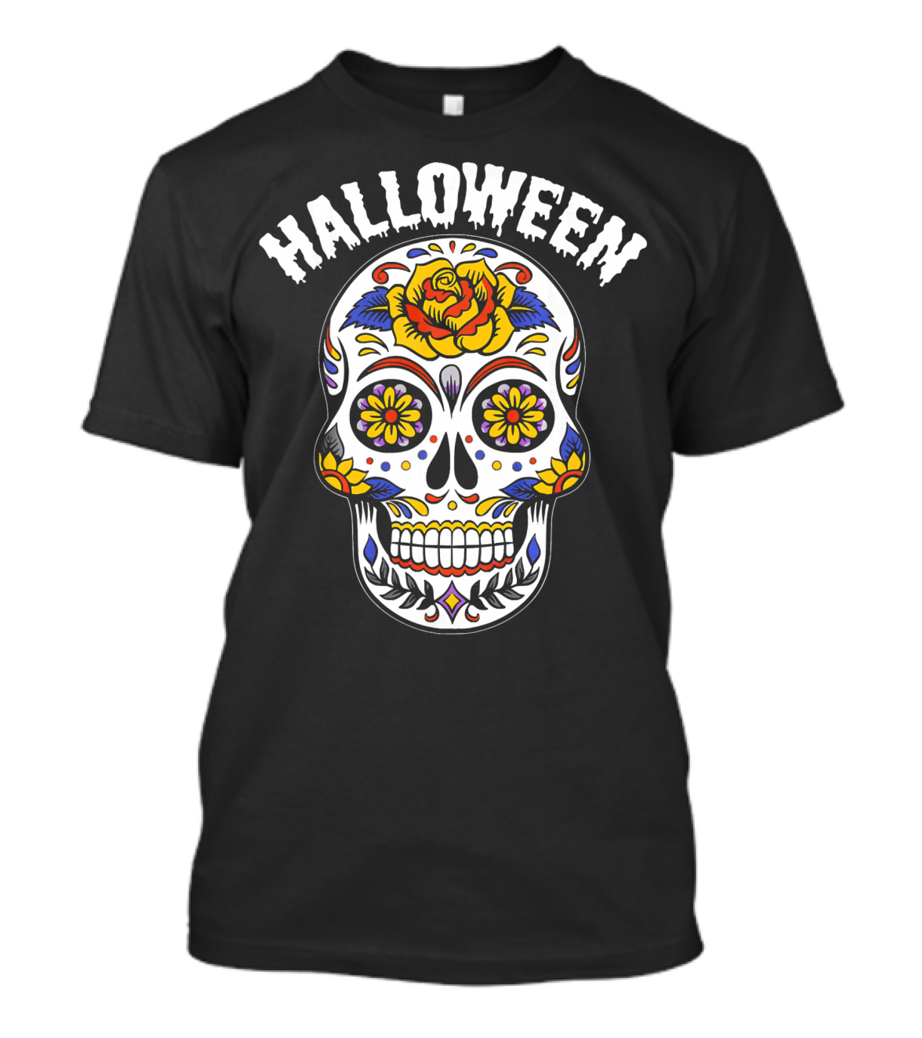 Halloween Calaveras Skull With Floral T-Shirt