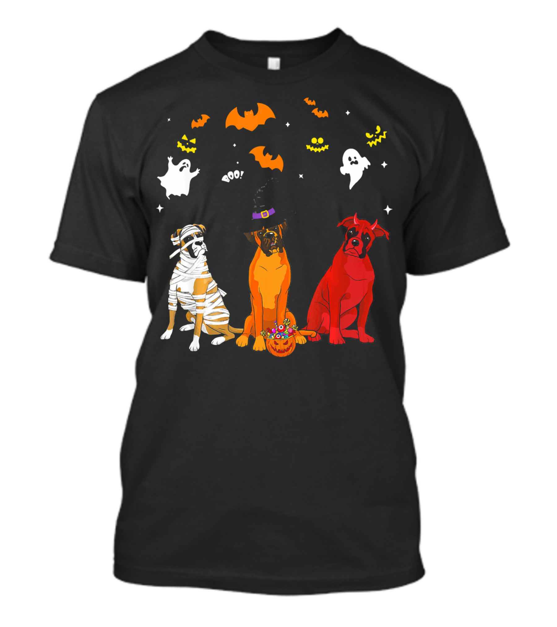 Halloween Boxer Dogs Mummy Witch Ghosts Bats T-Shirt