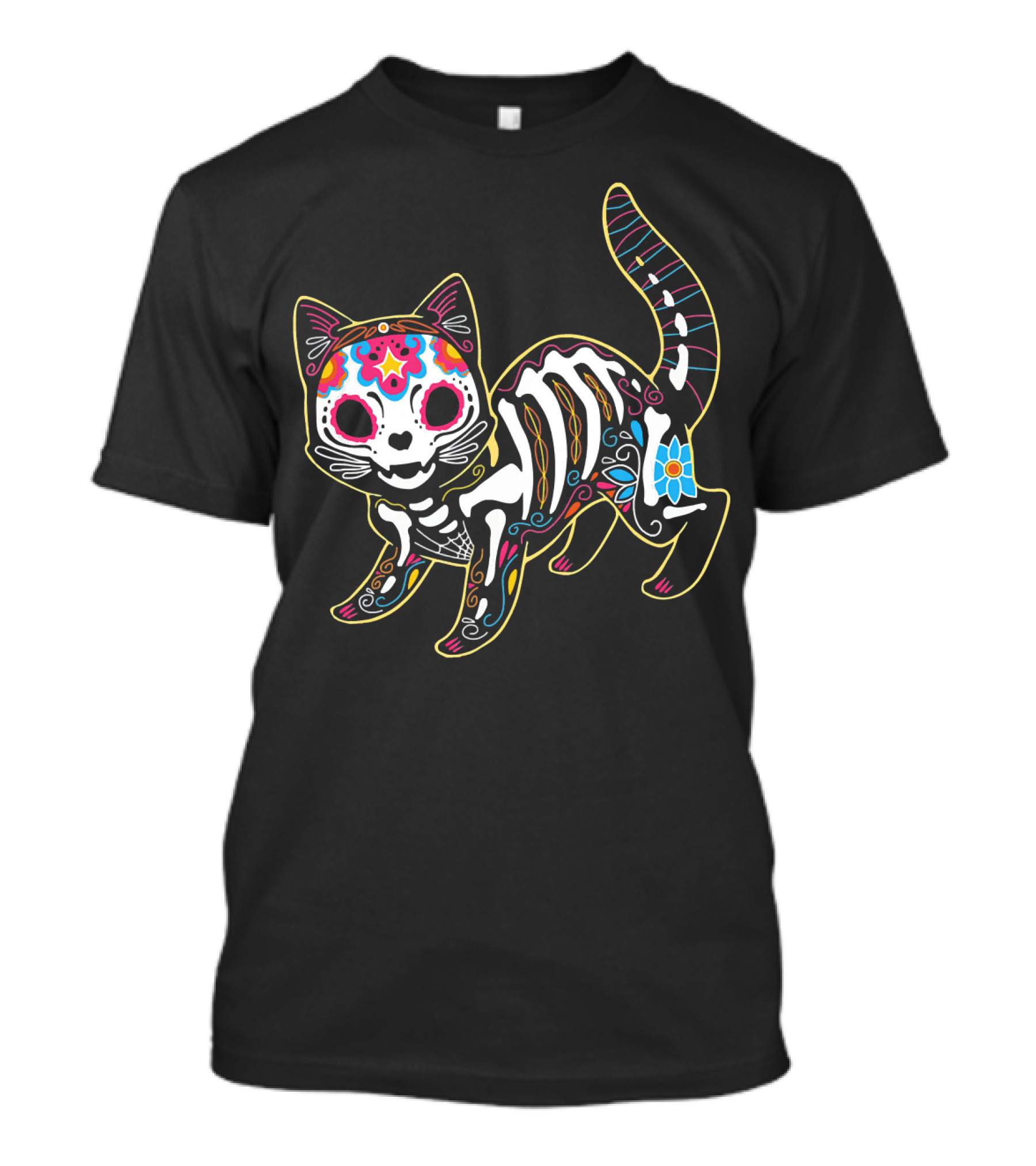Day Of The Dead Black Cat Sugar Skull Halloween T-Shirt