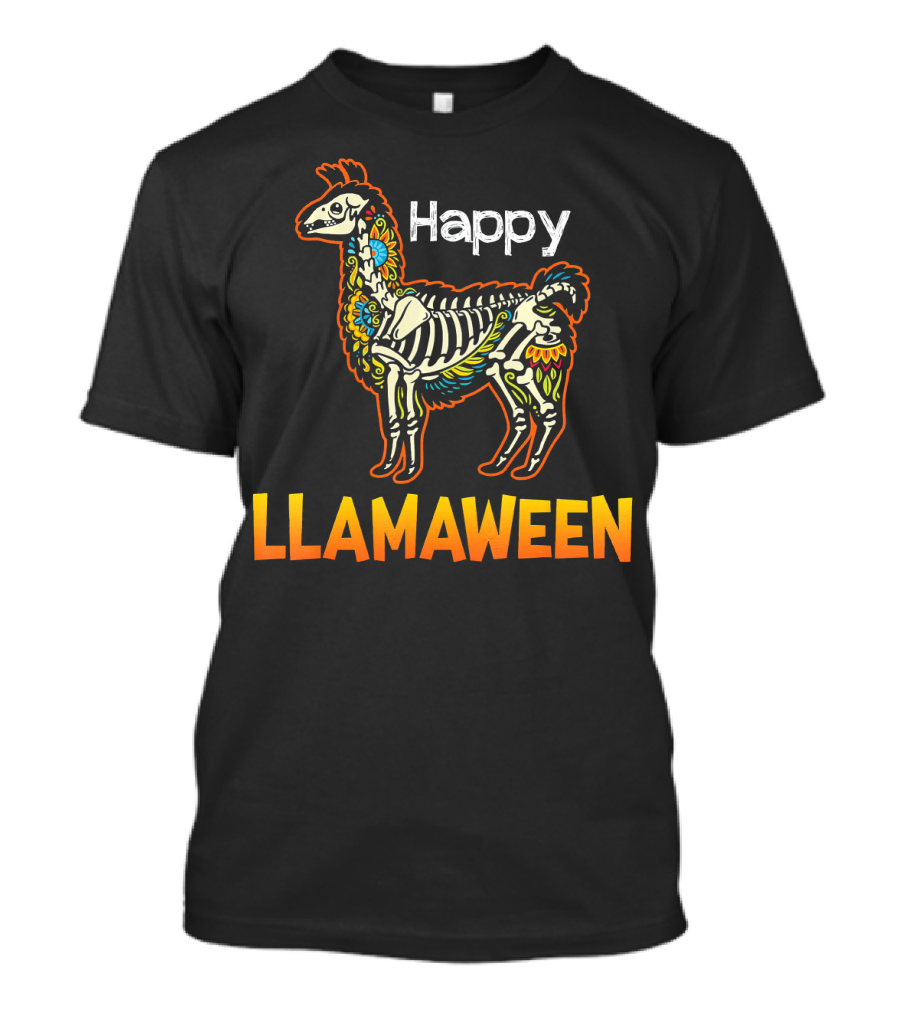 Happy Llamaween Funny Llama Skeleton Halloween T-Shirt