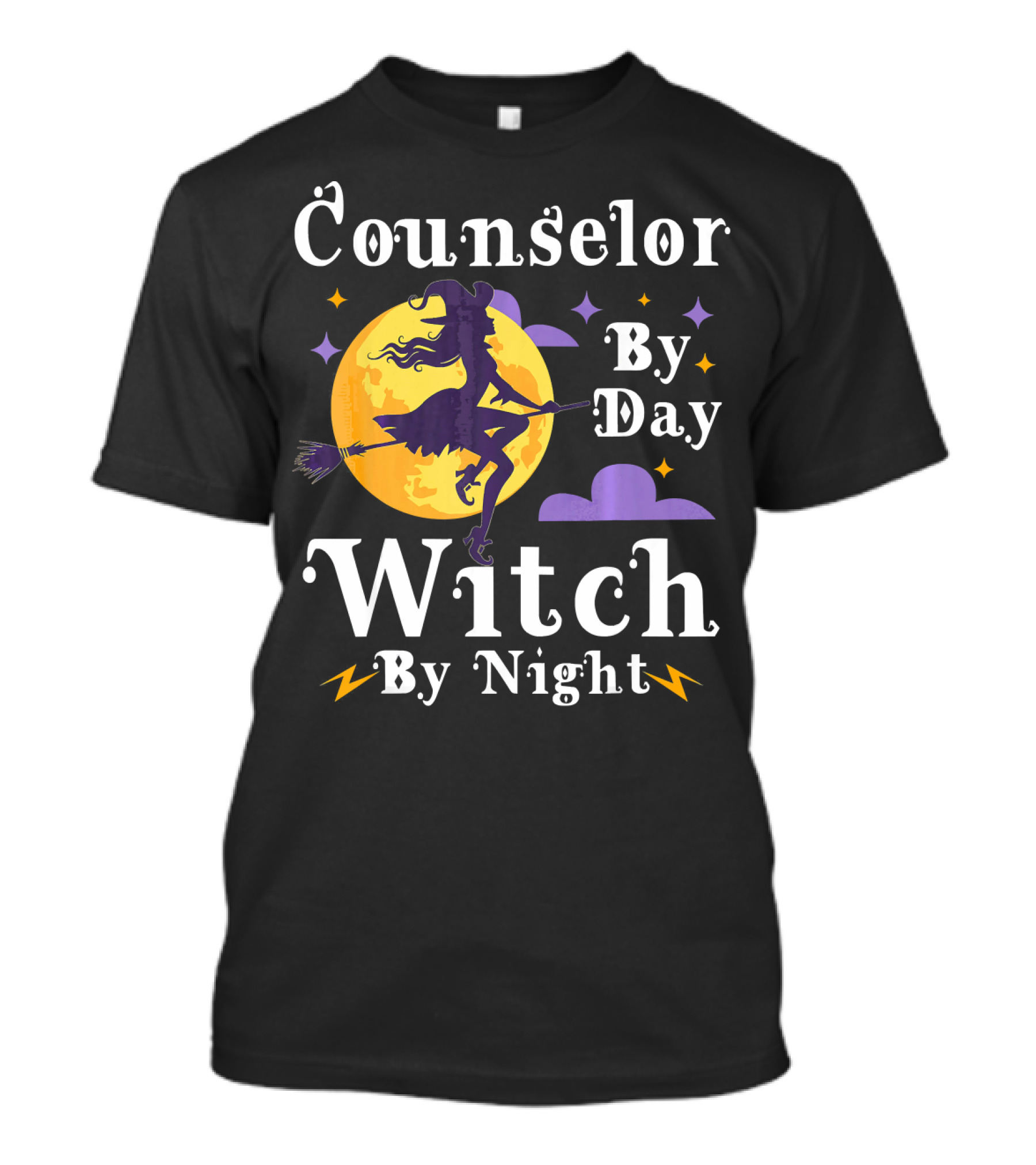 Counselor By Day Witch By Night Flying Broomstick And Full Moon T-Shirt