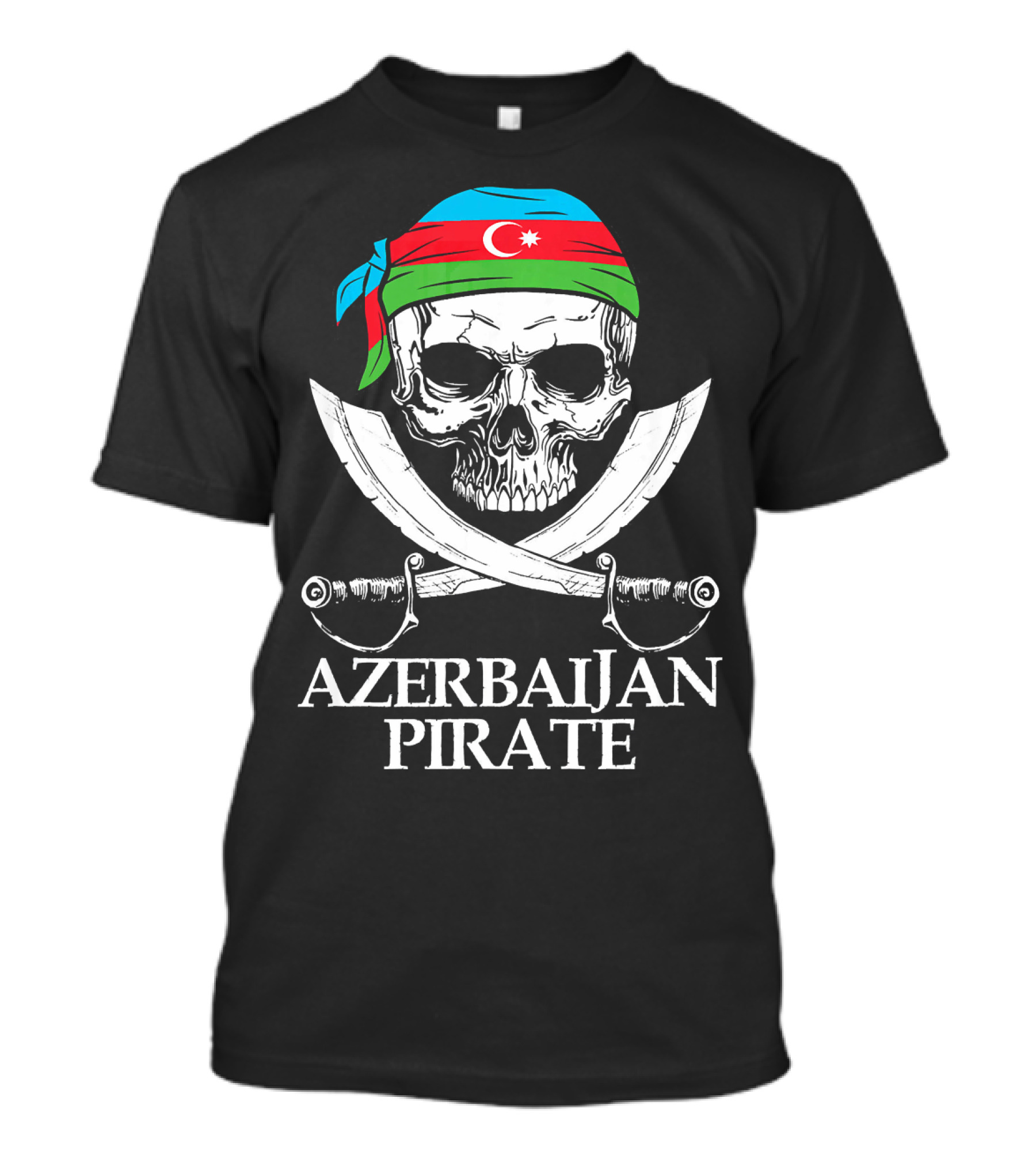 Azerbaijan Pirate Skull Crossed Swords Flag Bandana T-Shirt