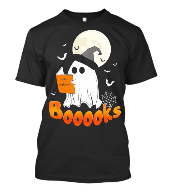 Boooks Ghost Reading Halloween Bats Moon Hat T-Shirt