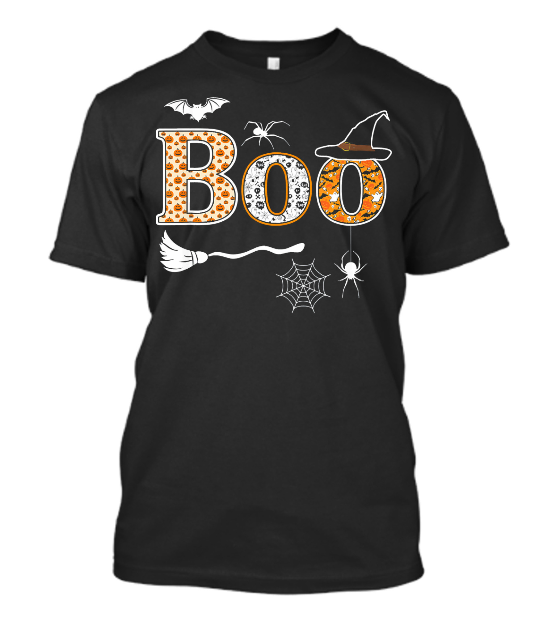 Halloween Boo Pumpkin With Witch Hat And Spider Web T-Shirt